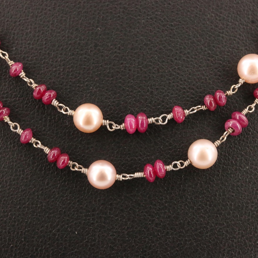 Pearl and Ruby Necklace with 14K Clasp