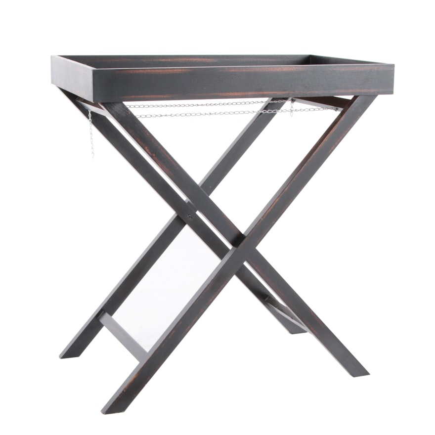 Ebonized Wood Tray Top Folding Table
