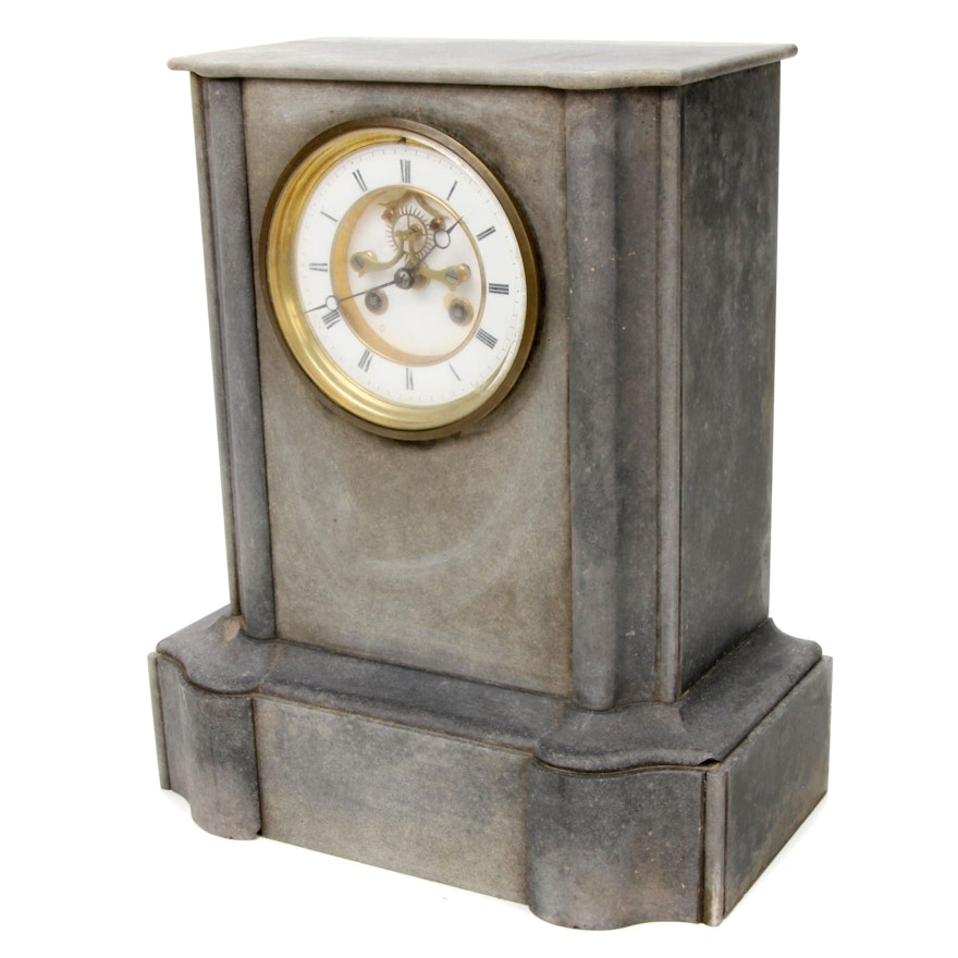 L. Marti French Slate Mantle Clock, Antique
