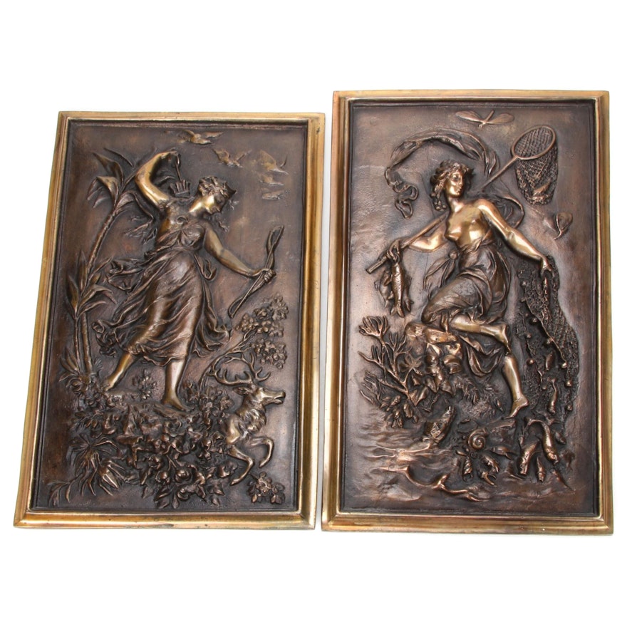 Bronze Figural Relief Huntress Wall Panels