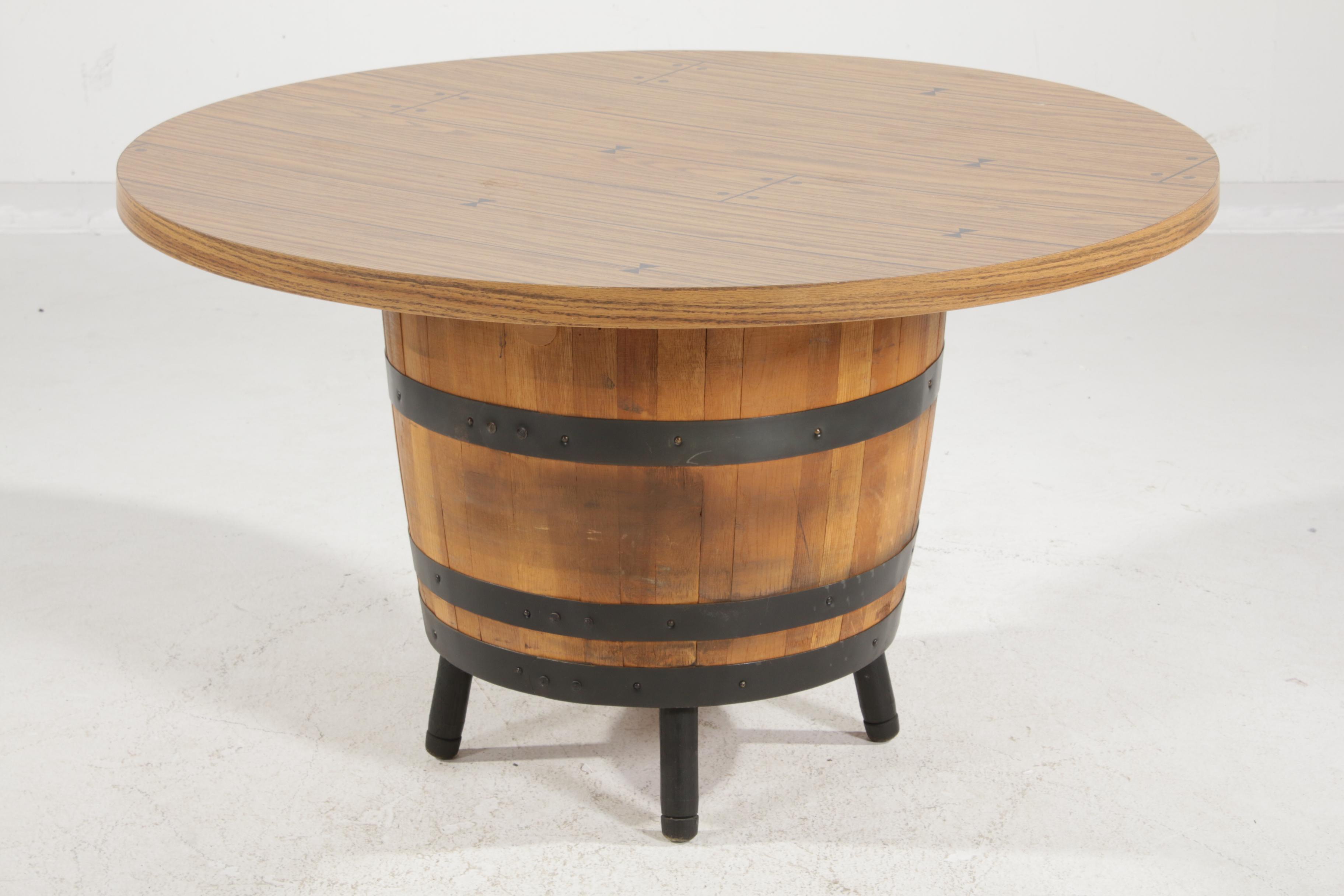 Whiskey Barrel Game Table and Chairs, Late 20th Century