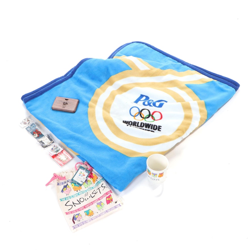 Official XVIII Nagano Winter Olympics Souvenirs with P&G Olympic Blanket