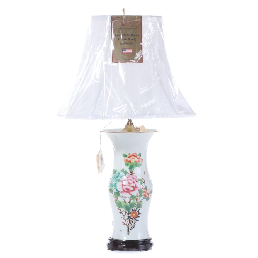 Antique Chinese Vase Converted into Lamp, with Canterbury Silk Shade