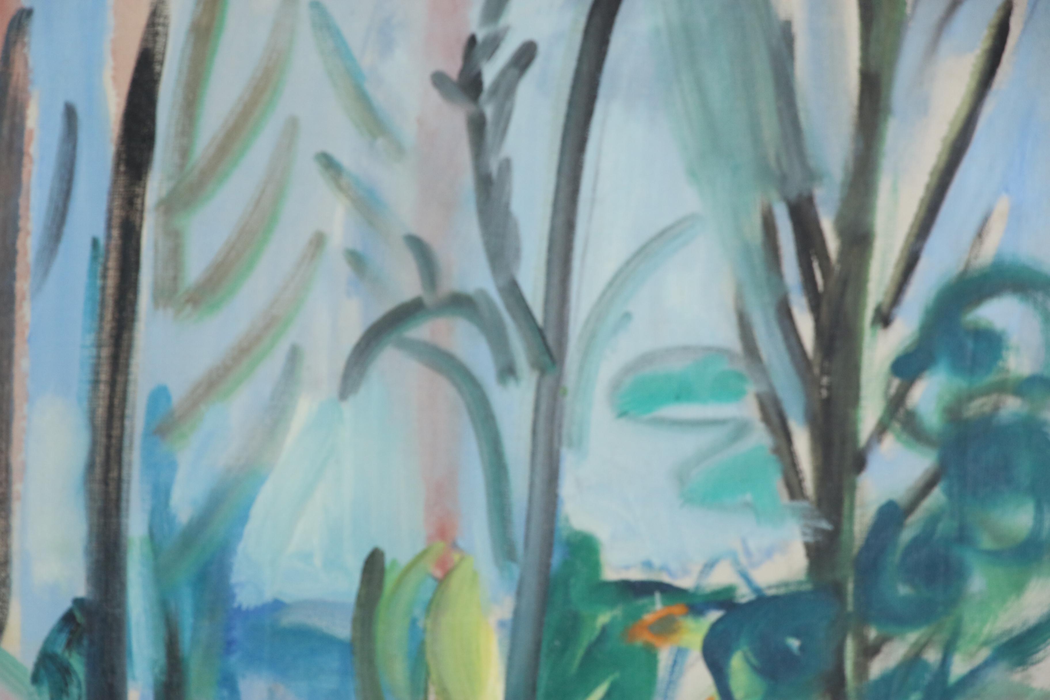 Marilyn Powers Oil Painting of Modernist Landscape with House