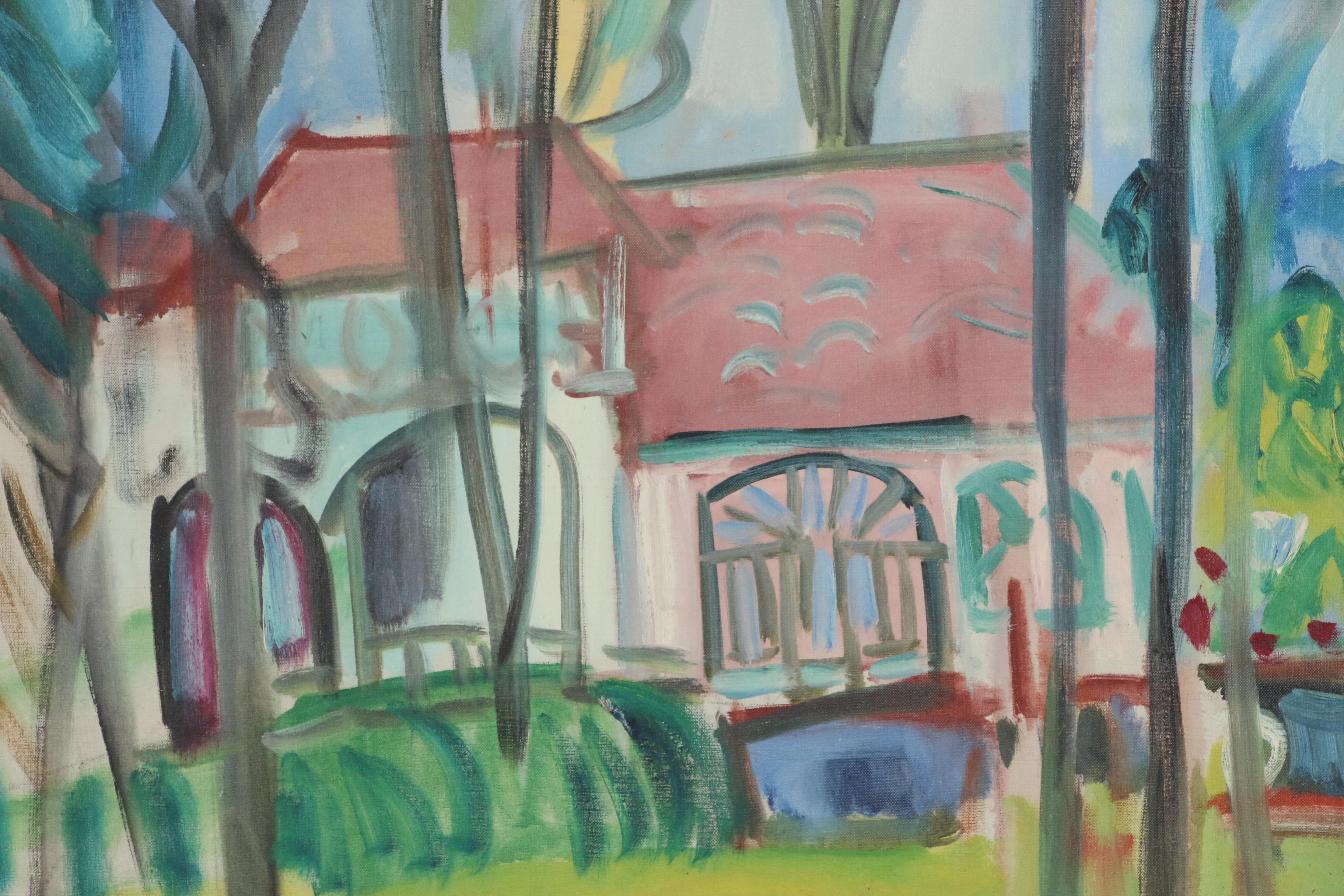 Marilyn Powers Oil Painting of Modernist Landscape with House