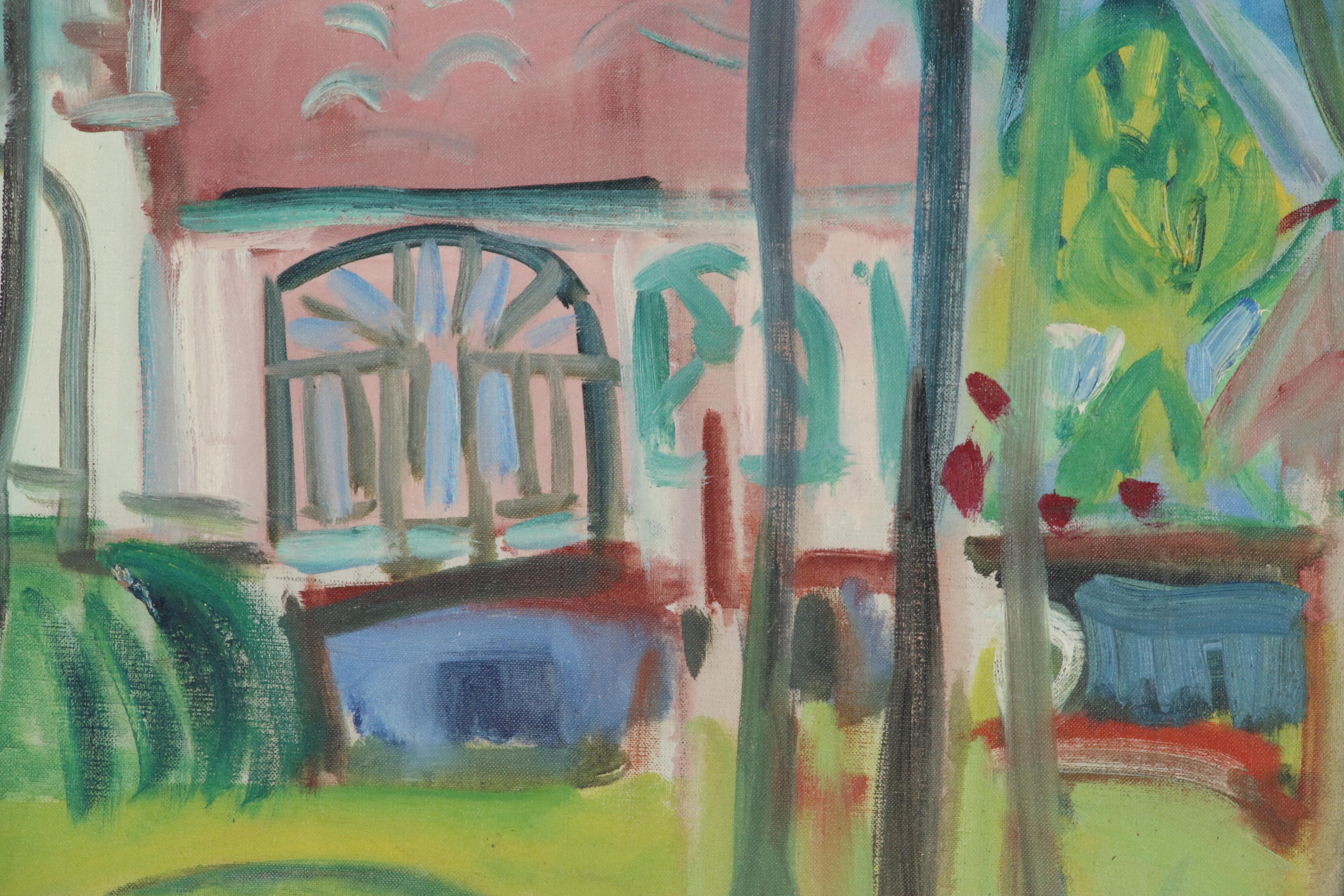 Marilyn Powers Oil Painting of Modernist Landscape with House