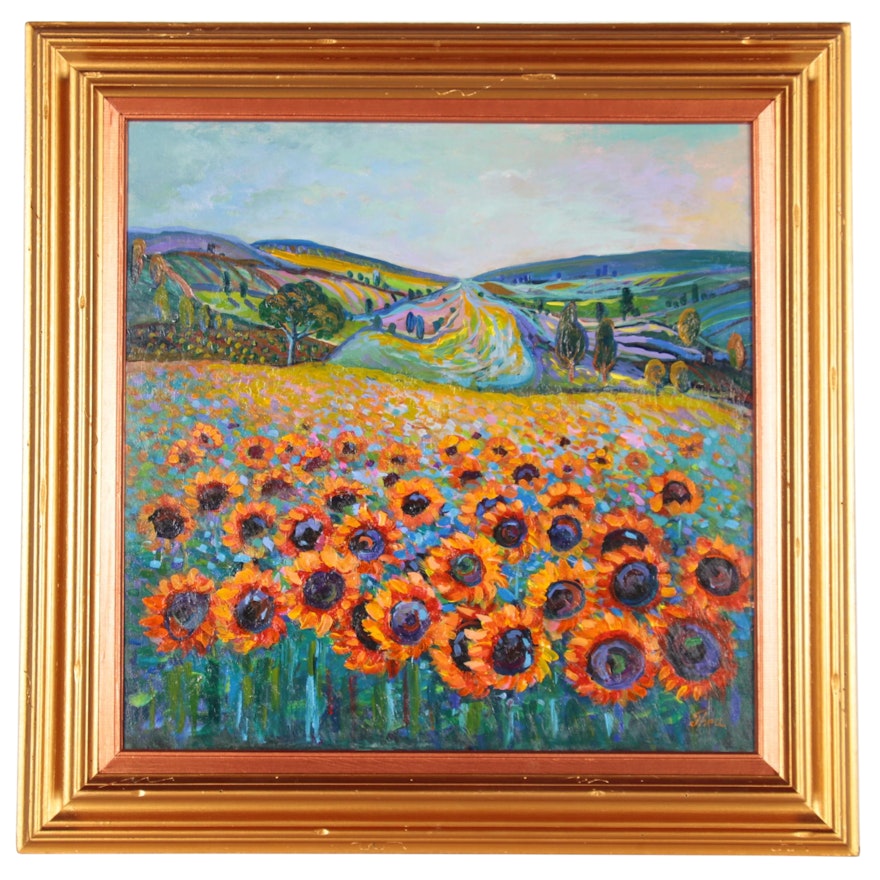 Thea Mamukelashvili Oil Painting "Sunflower Field", 2020