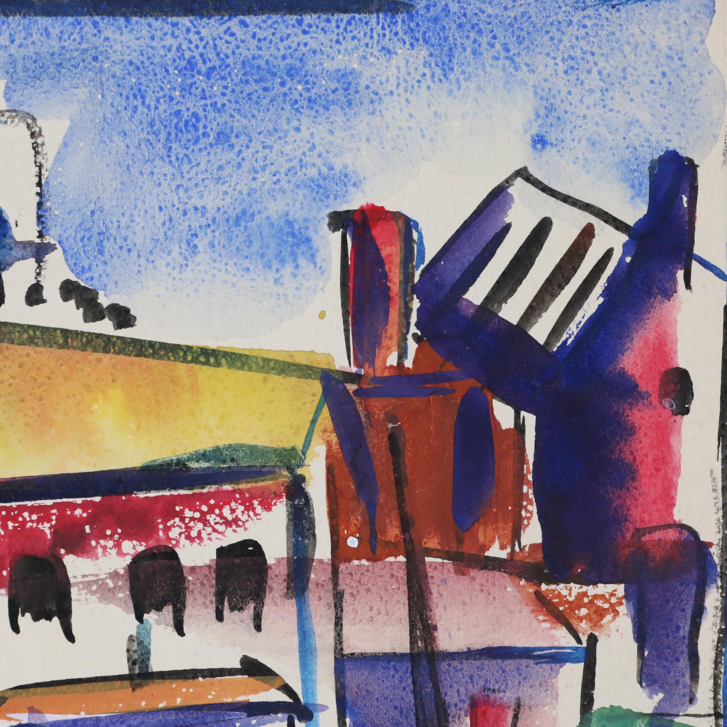 Helen Malta Abstract Cityscape Watercolor, circa 1940