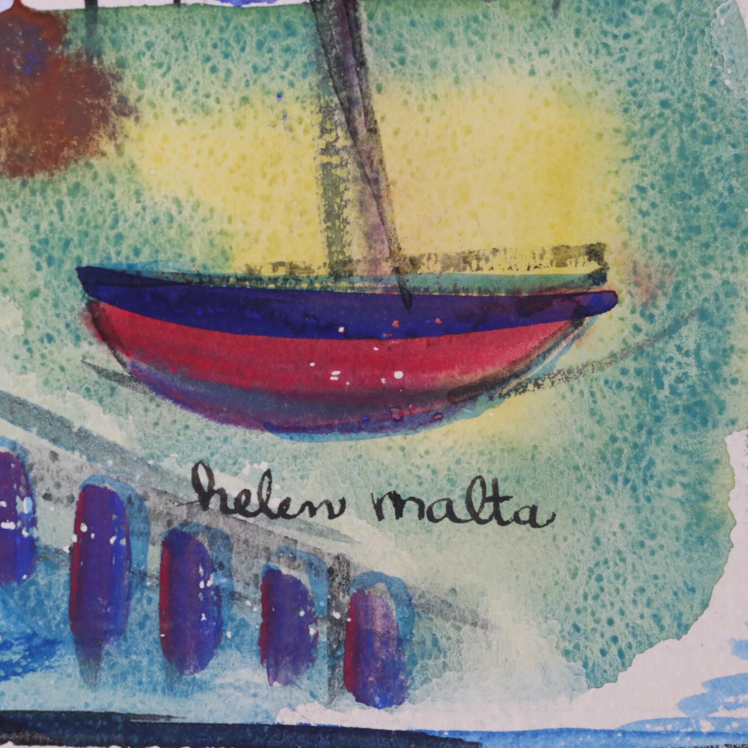 Helen Malta Abstract Cityscape Watercolor, circa 1940