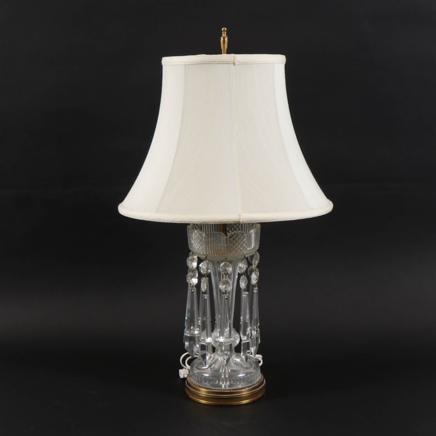 Crystal and Glass Table Lamp with Fabric Bell Shade, Late 20th Century