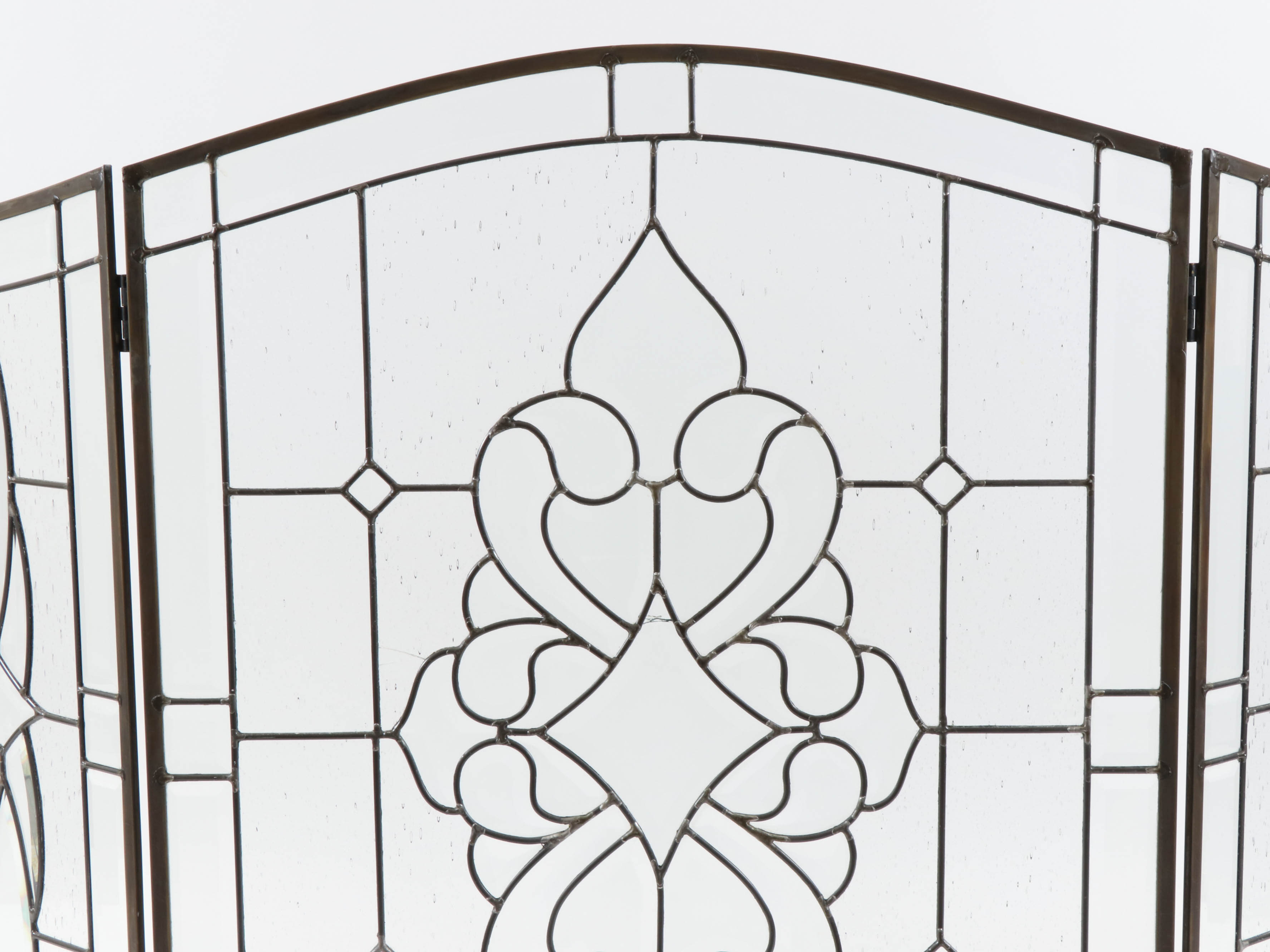 Leaded Beveled-Glass Folding Fireplace Screen