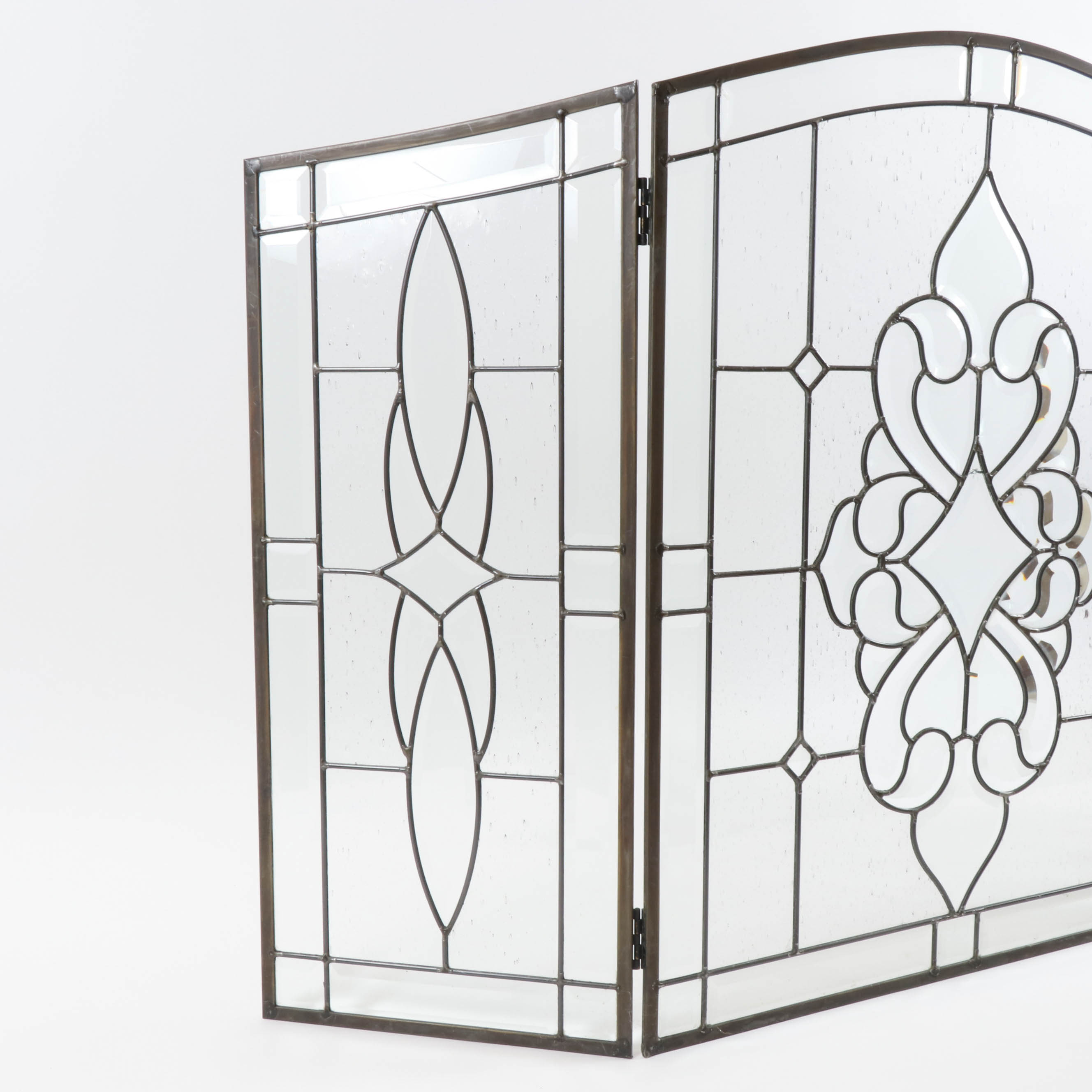 Leaded Beveled-Glass Folding Fireplace Screen