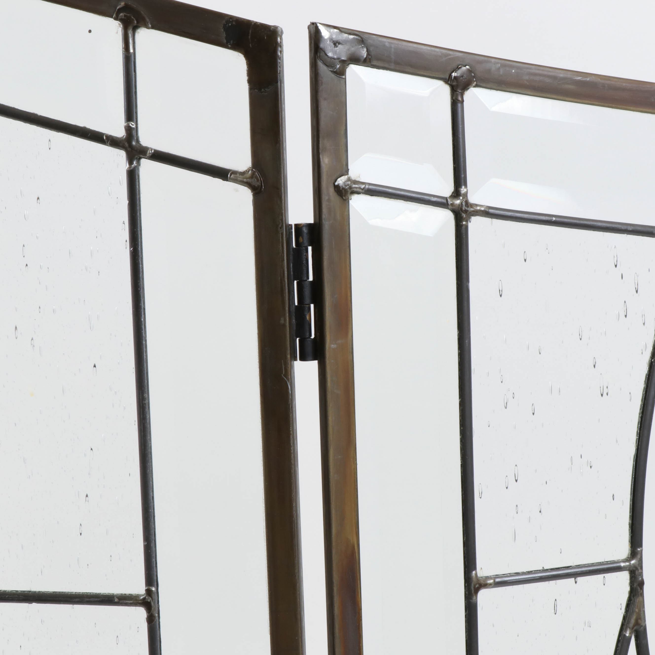 Leaded Beveled-Glass Folding Fireplace Screen