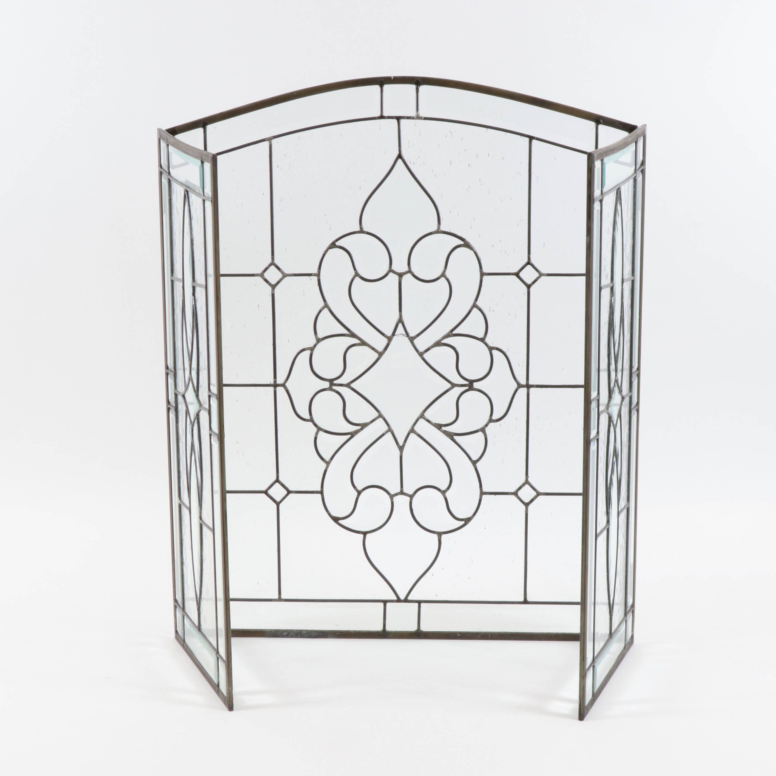 Leaded Beveled-Glass Folding Fireplace Screen