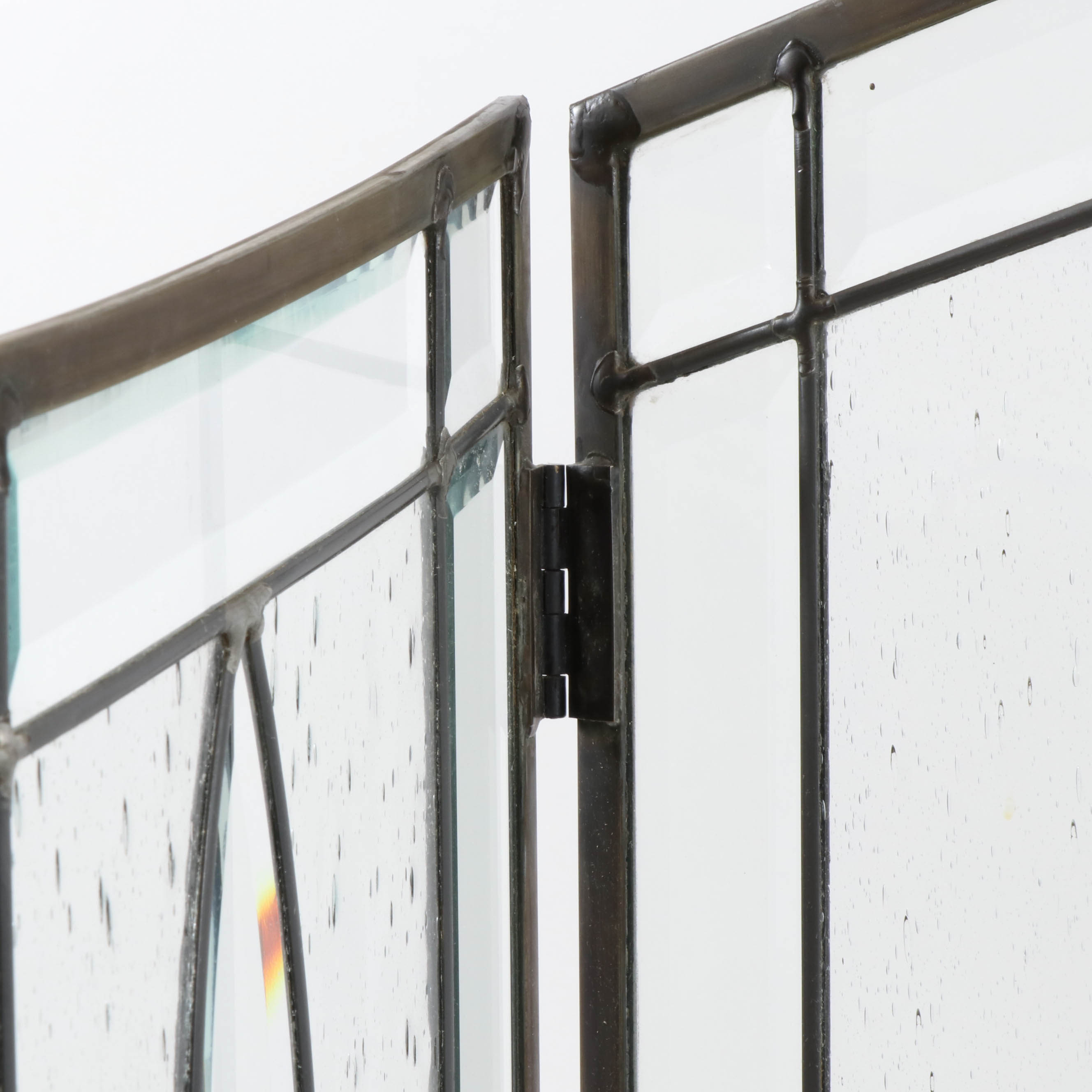 Leaded Beveled-Glass Folding Fireplace Screen