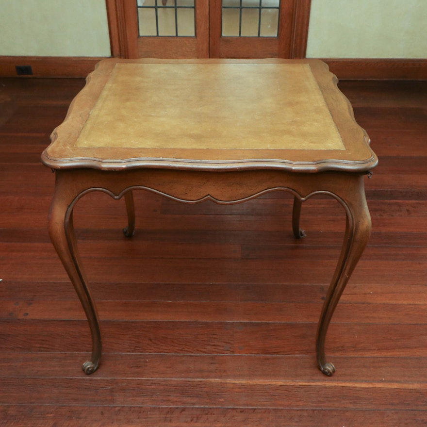 Queen Anne Style Table with Gilt-Trim Leather Inlay, 20th Century