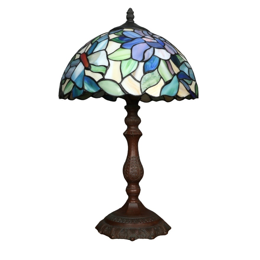 Dale Tiffany Butterfly Floral Slag Glass Table Lamp, Late 20th Century