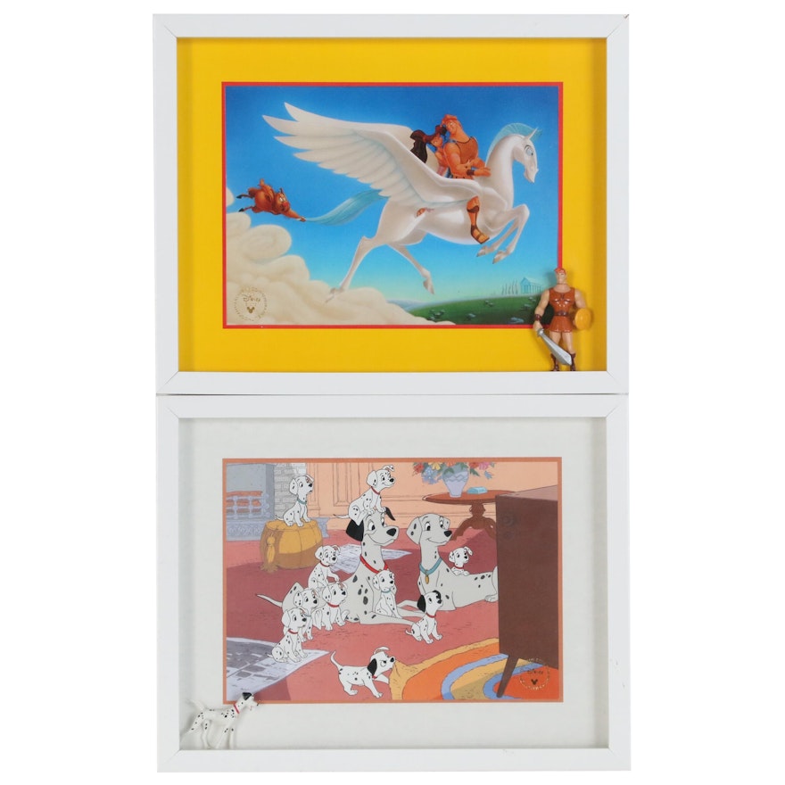 Disney Store Commemorative Offset Lithographs Framed with Figurines