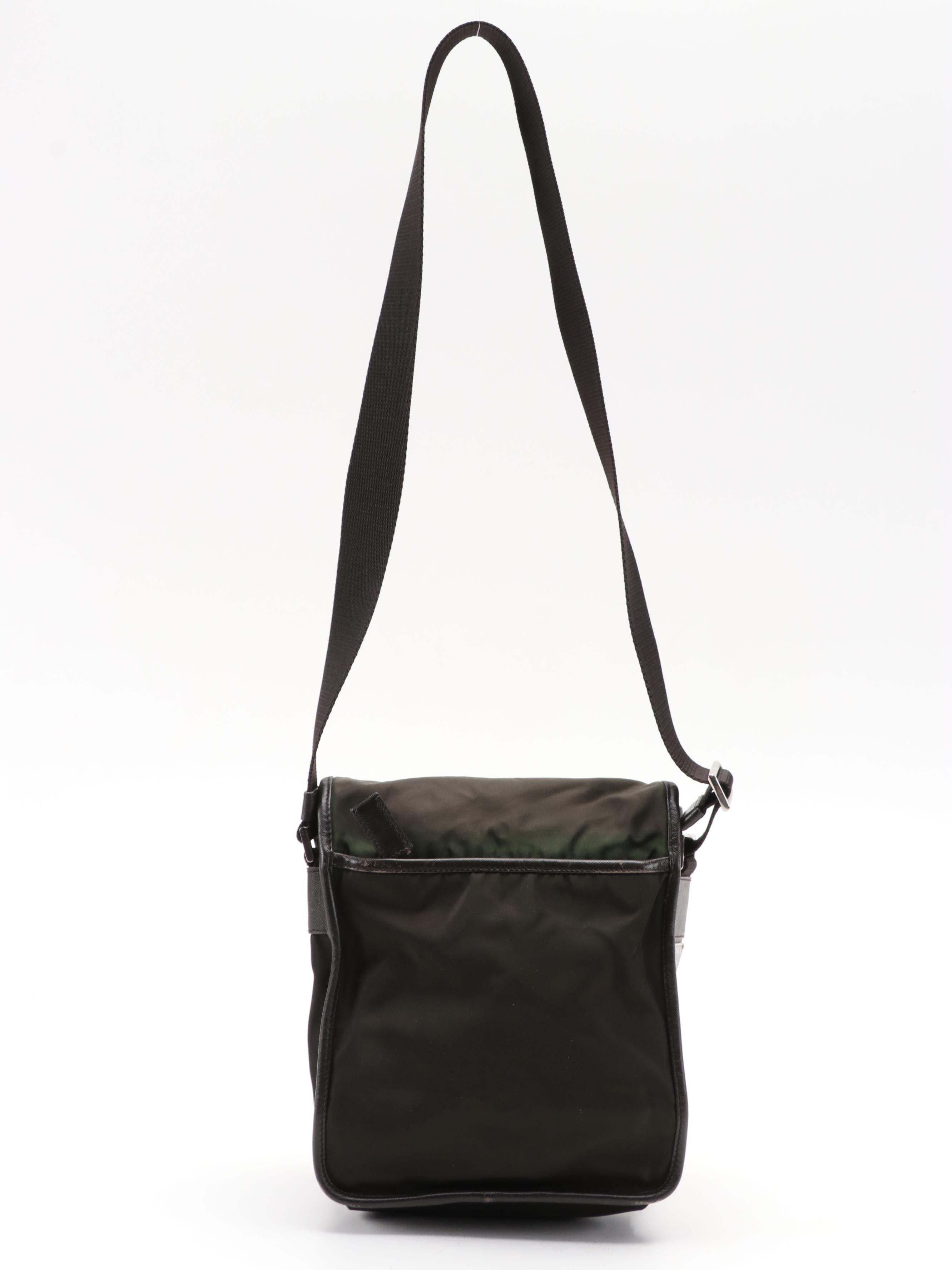 Prada Dark Brown Nylon Shoulder Bag with Saffiano Leather Trim