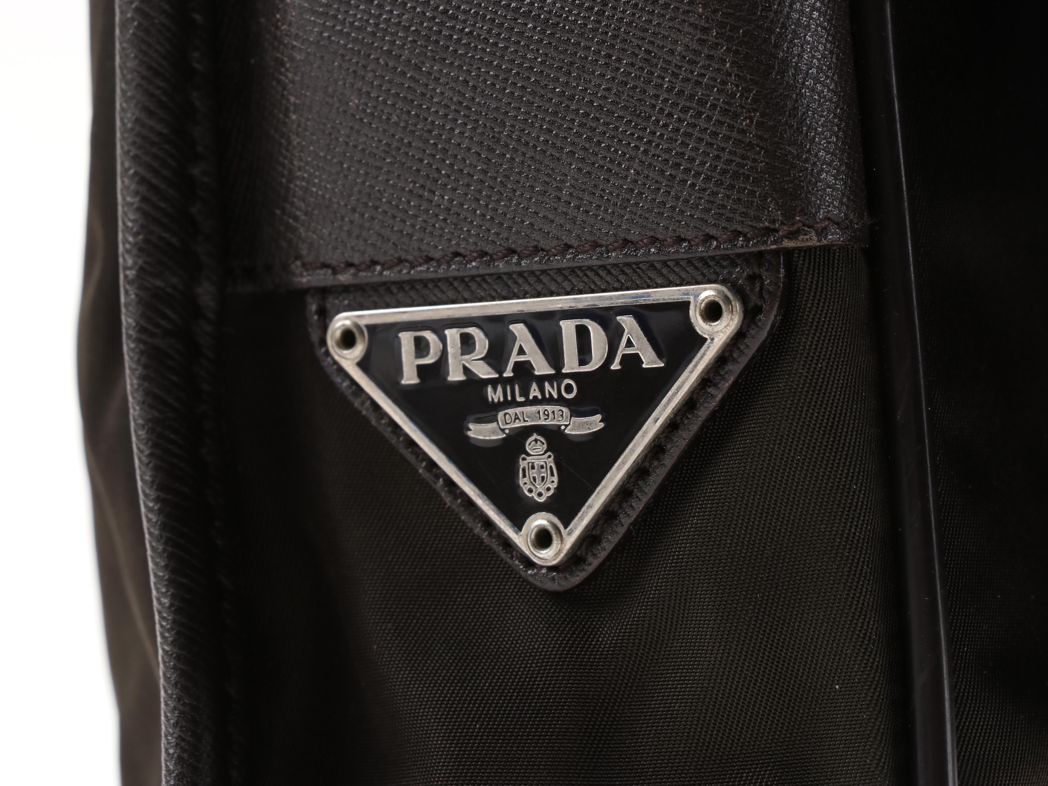 Prada Dark Brown Nylon Shoulder Bag with Saffiano Leather Trim