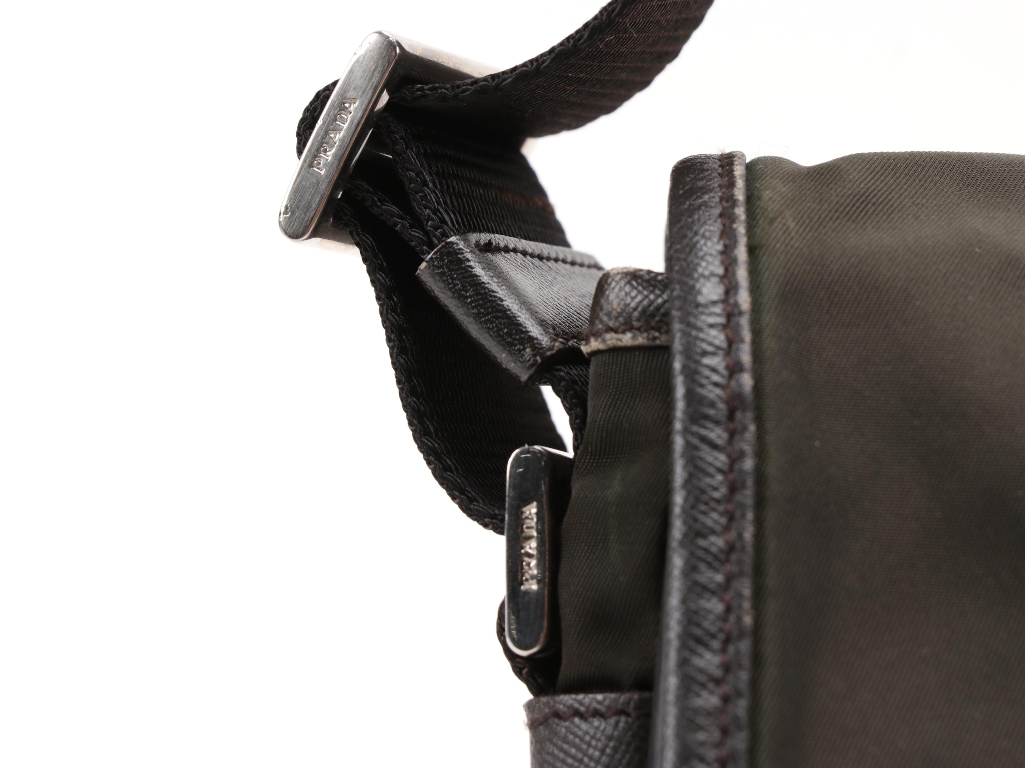 Prada Dark Brown Nylon Shoulder Bag with Saffiano Leather Trim