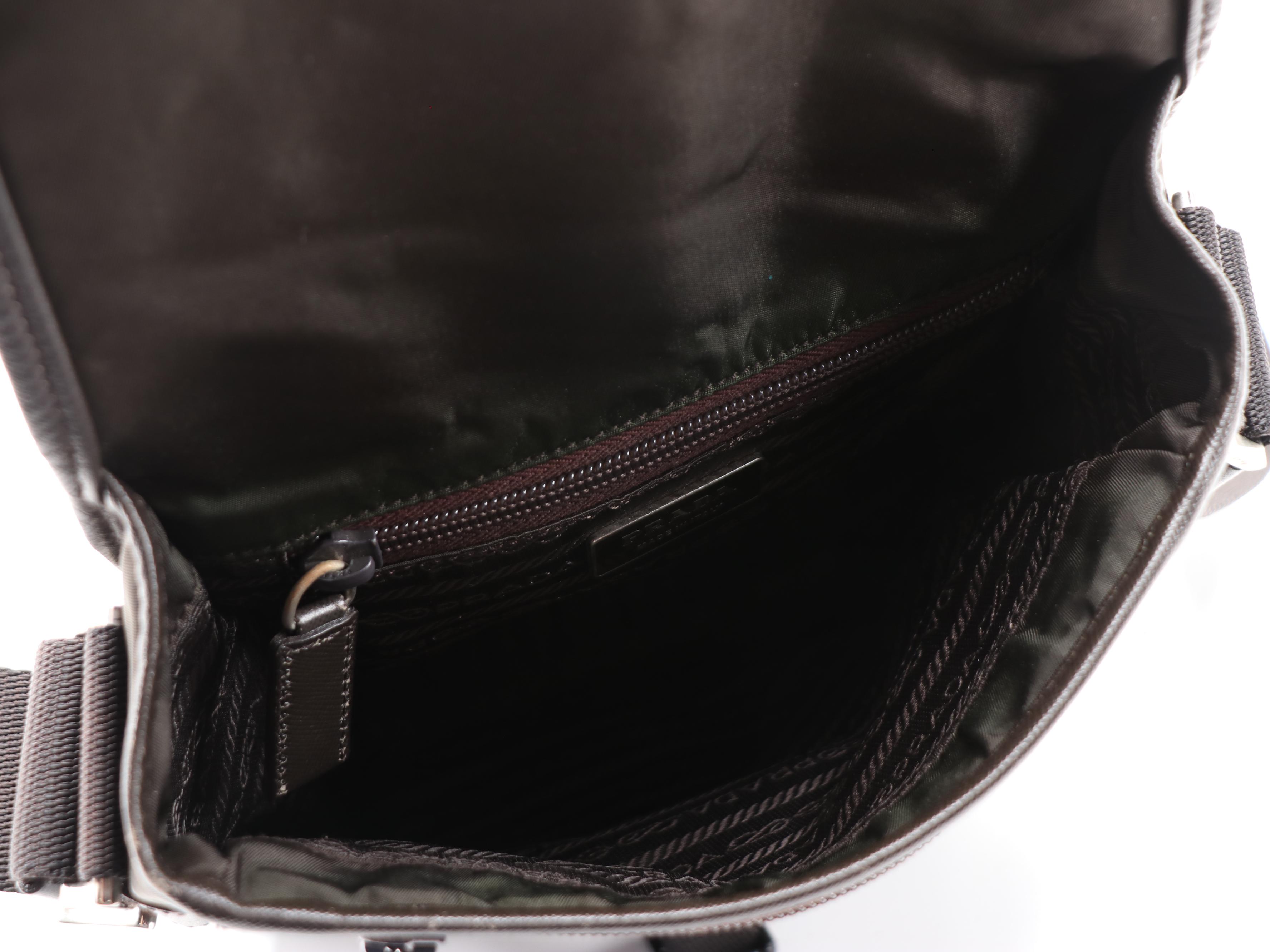 Prada Dark Brown Nylon Shoulder Bag with Saffiano Leather Trim