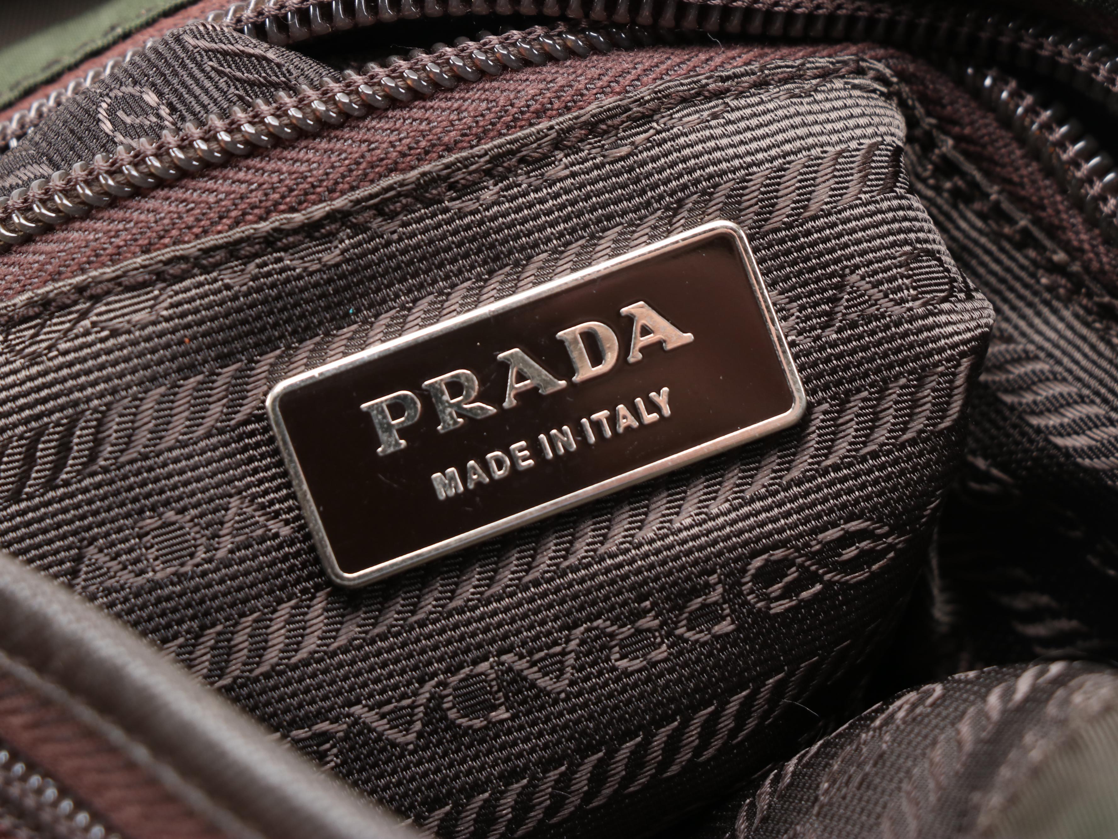 Prada Dark Brown Nylon Shoulder Bag with Saffiano Leather Trim