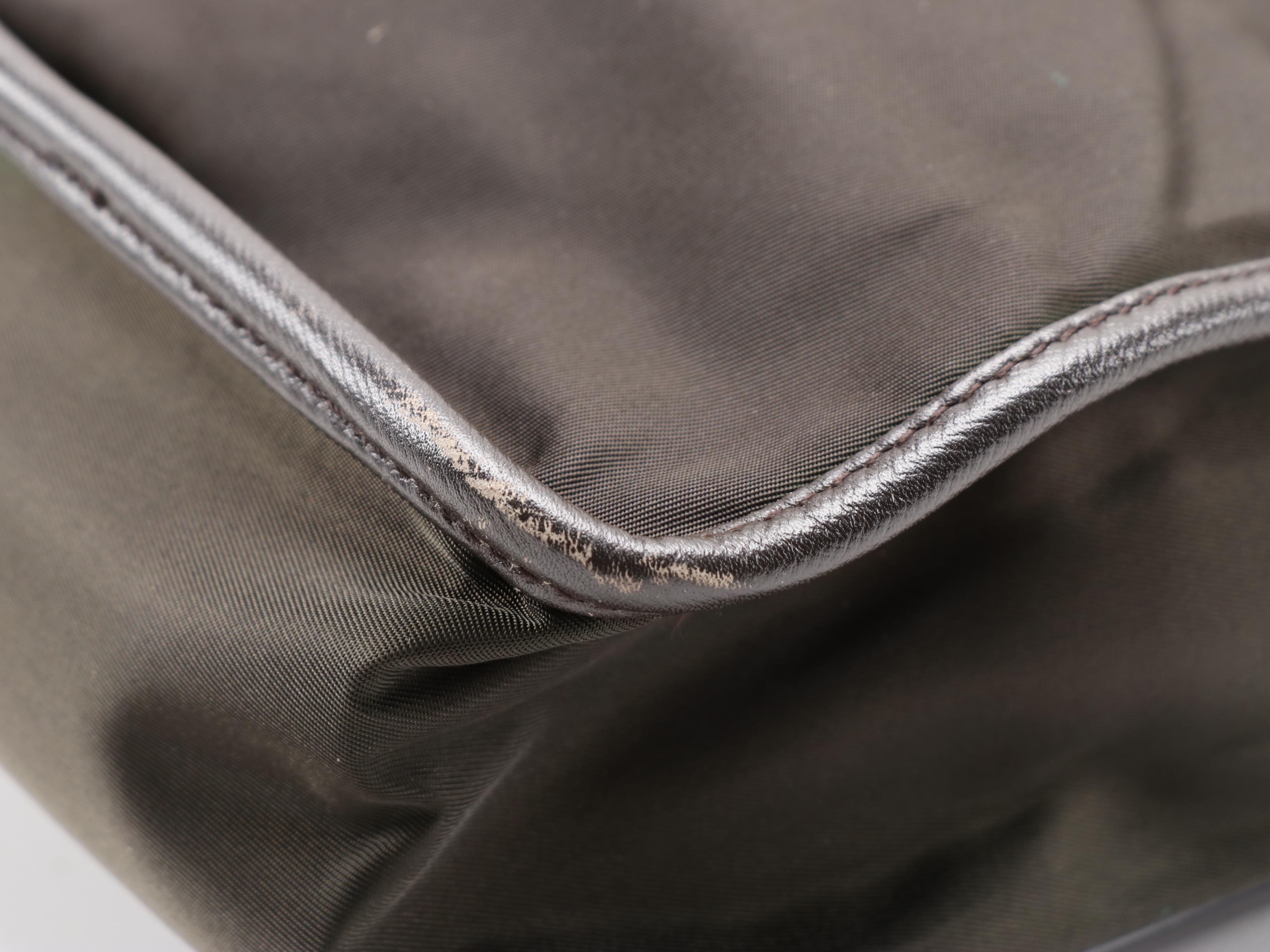 Prada Dark Brown Nylon Shoulder Bag with Saffiano Leather Trim