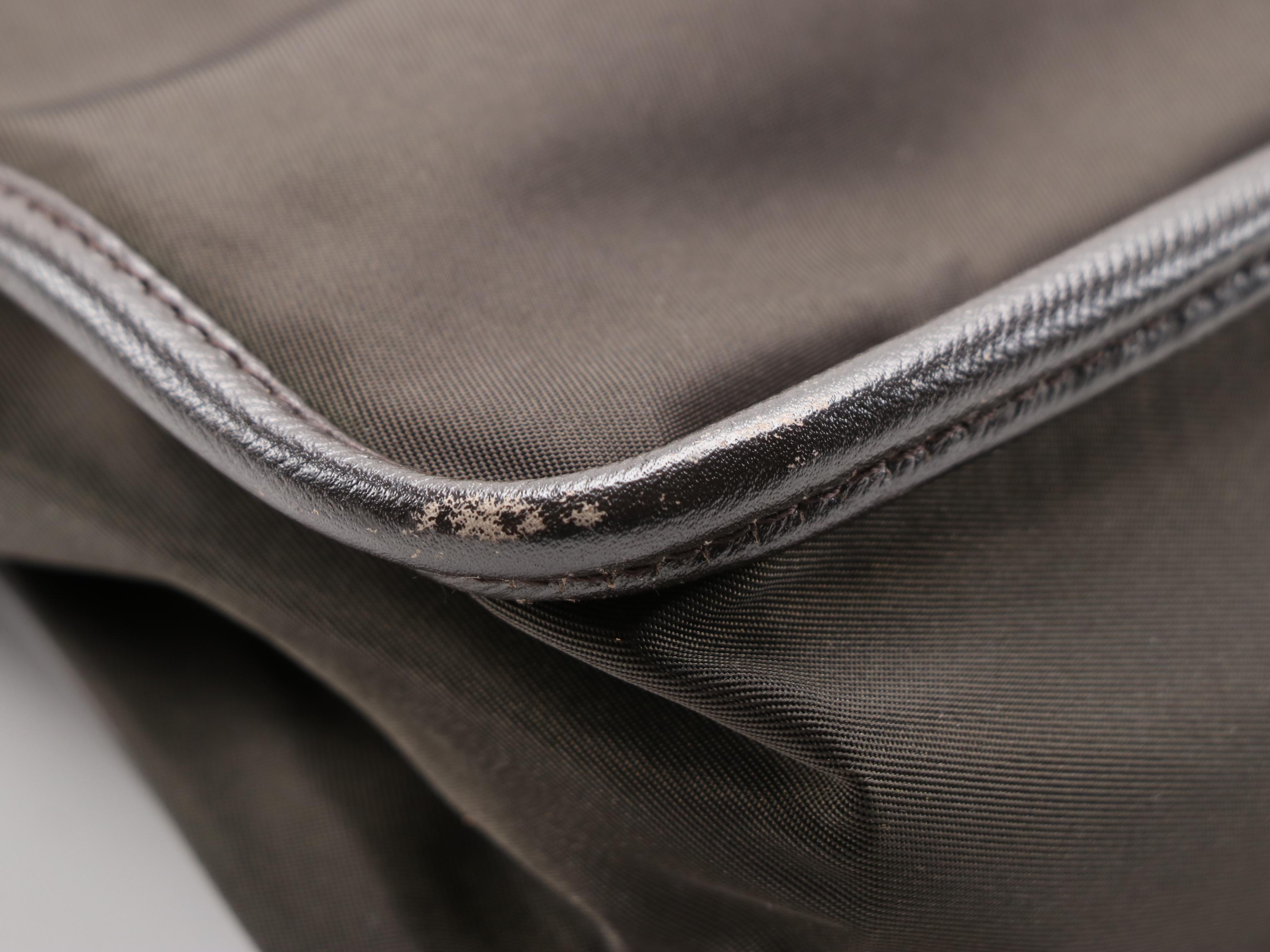 Prada Dark Brown Nylon Shoulder Bag with Saffiano Leather Trim