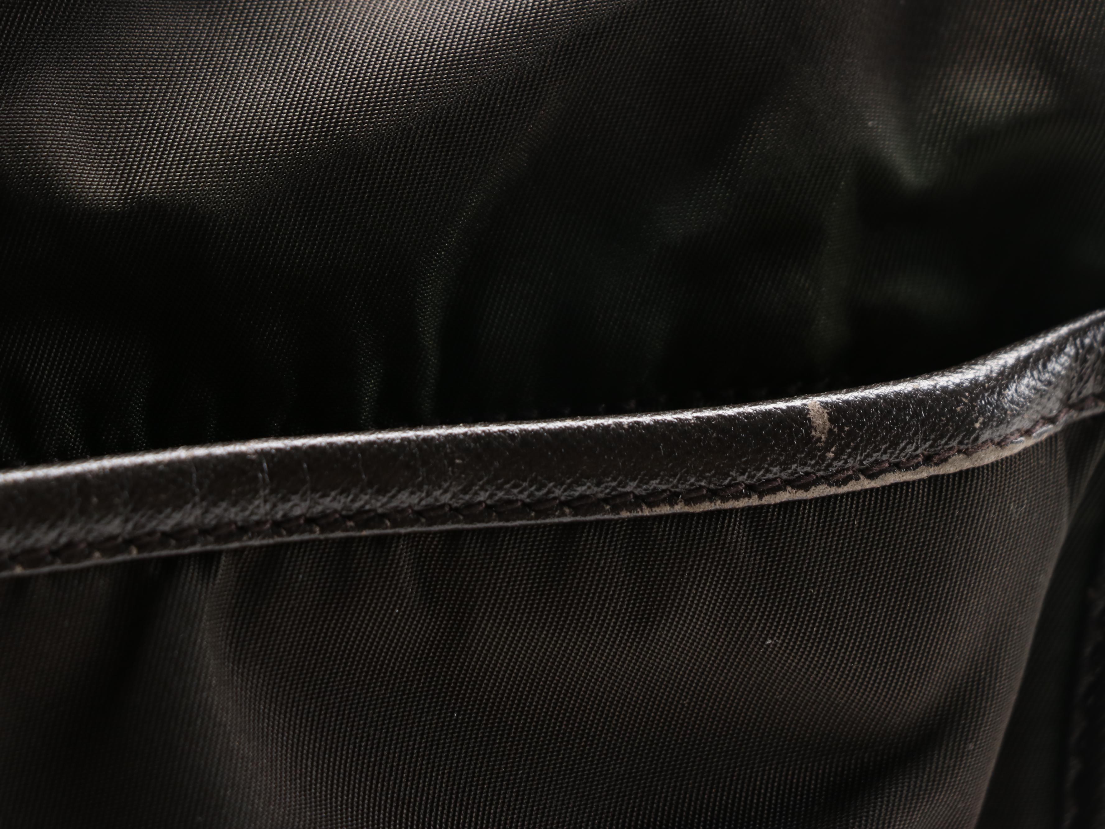 Prada Dark Brown Nylon Shoulder Bag with Saffiano Leather Trim