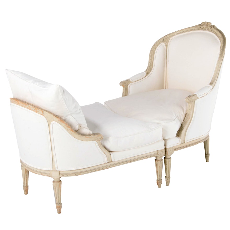 Louis XVI Style Custom-Upholstered Duchesse Brisée Chaise Lounge, Mid-19th C.