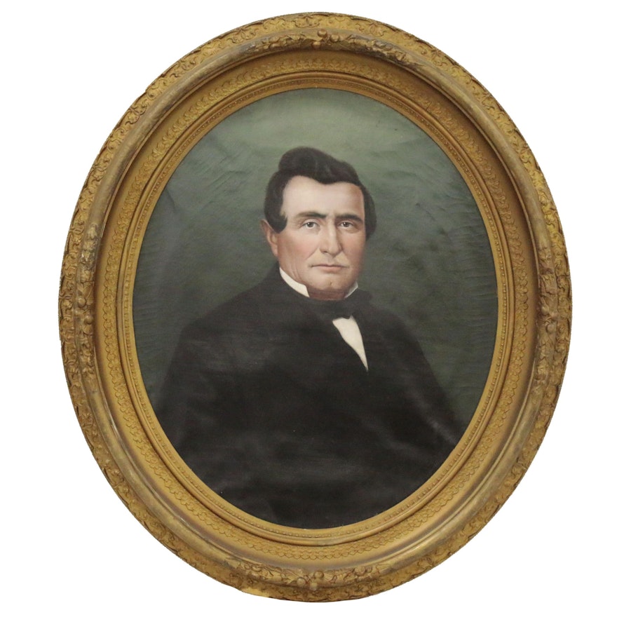 American School Oval Oil Portrait of Gentleman, Late 19th Century