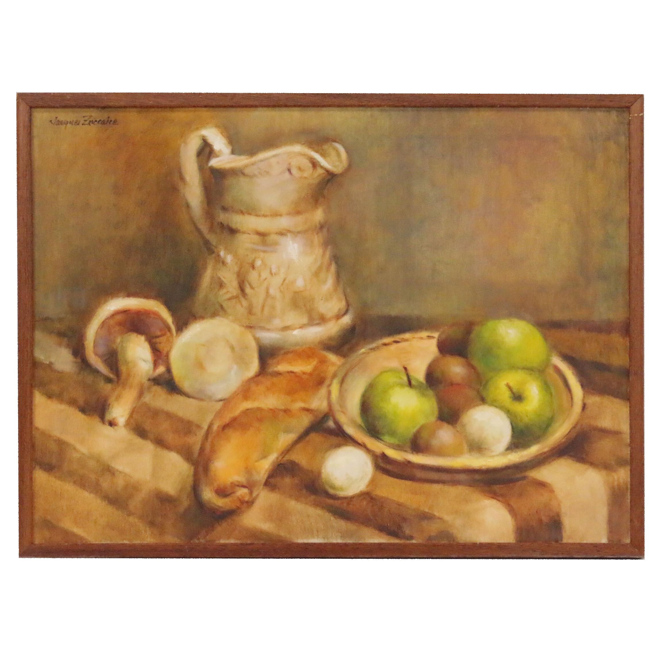 Jacques Zuccaire Still Life Oil Painting with Jug and Apples, Late 20th Century EBTH