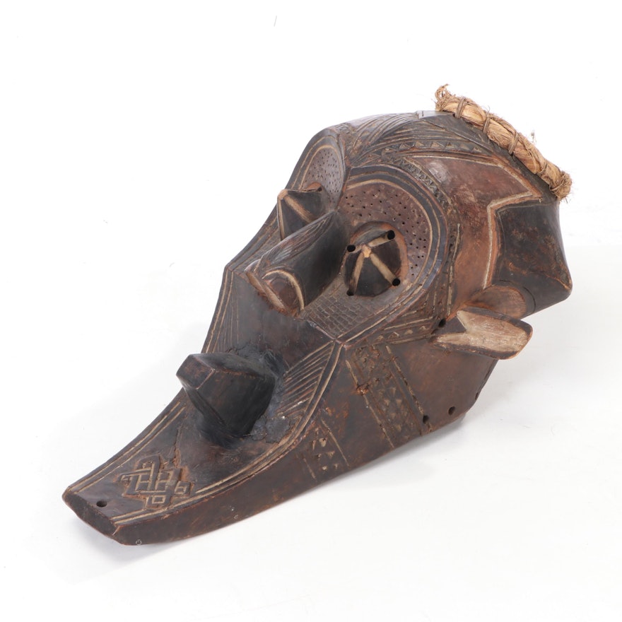 Kuba Style Hand-Carved Wood Helmet Mask, Democratic Republic of the Congo