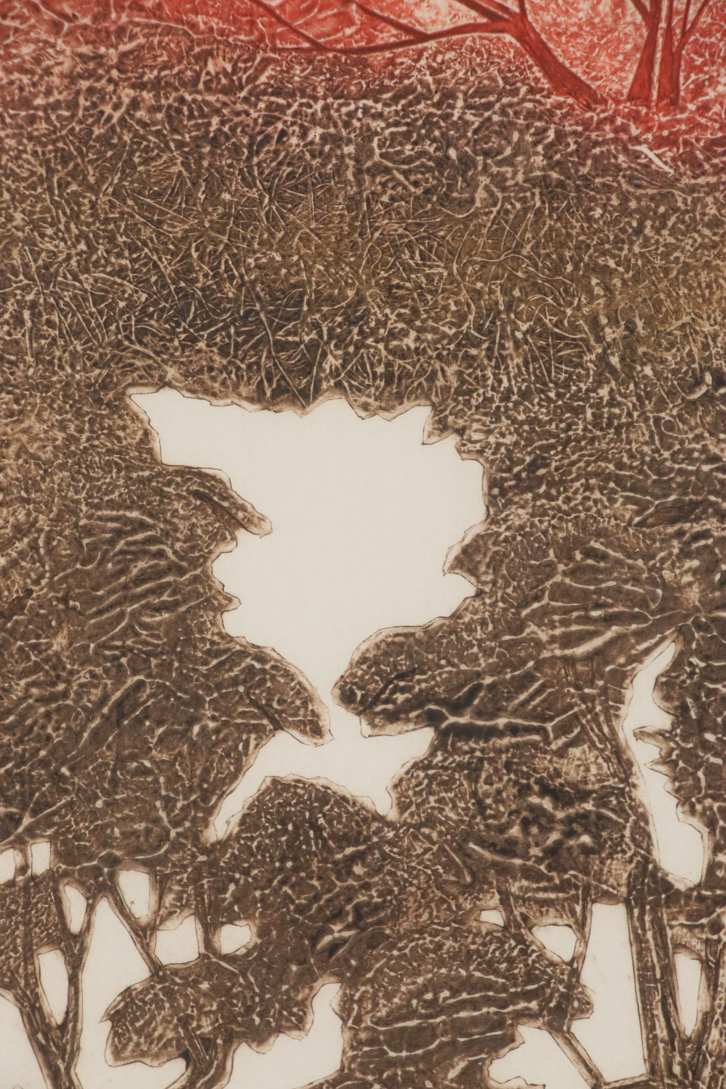 W.E. Coombs Collagraph "Seeing", Mid to Late 20th Century