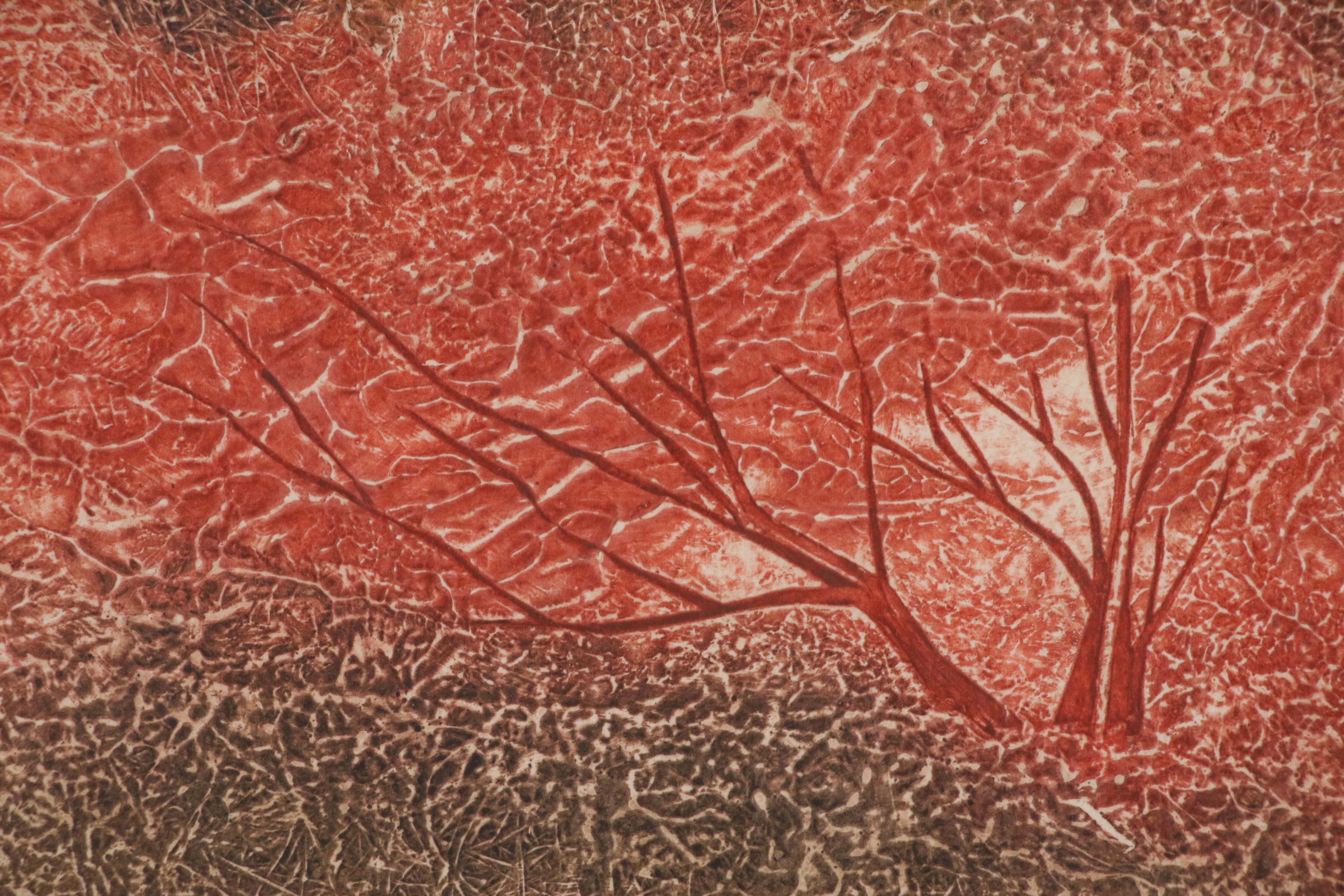 W.E. Coombs Collagraph "Seeing", Mid to Late 20th Century