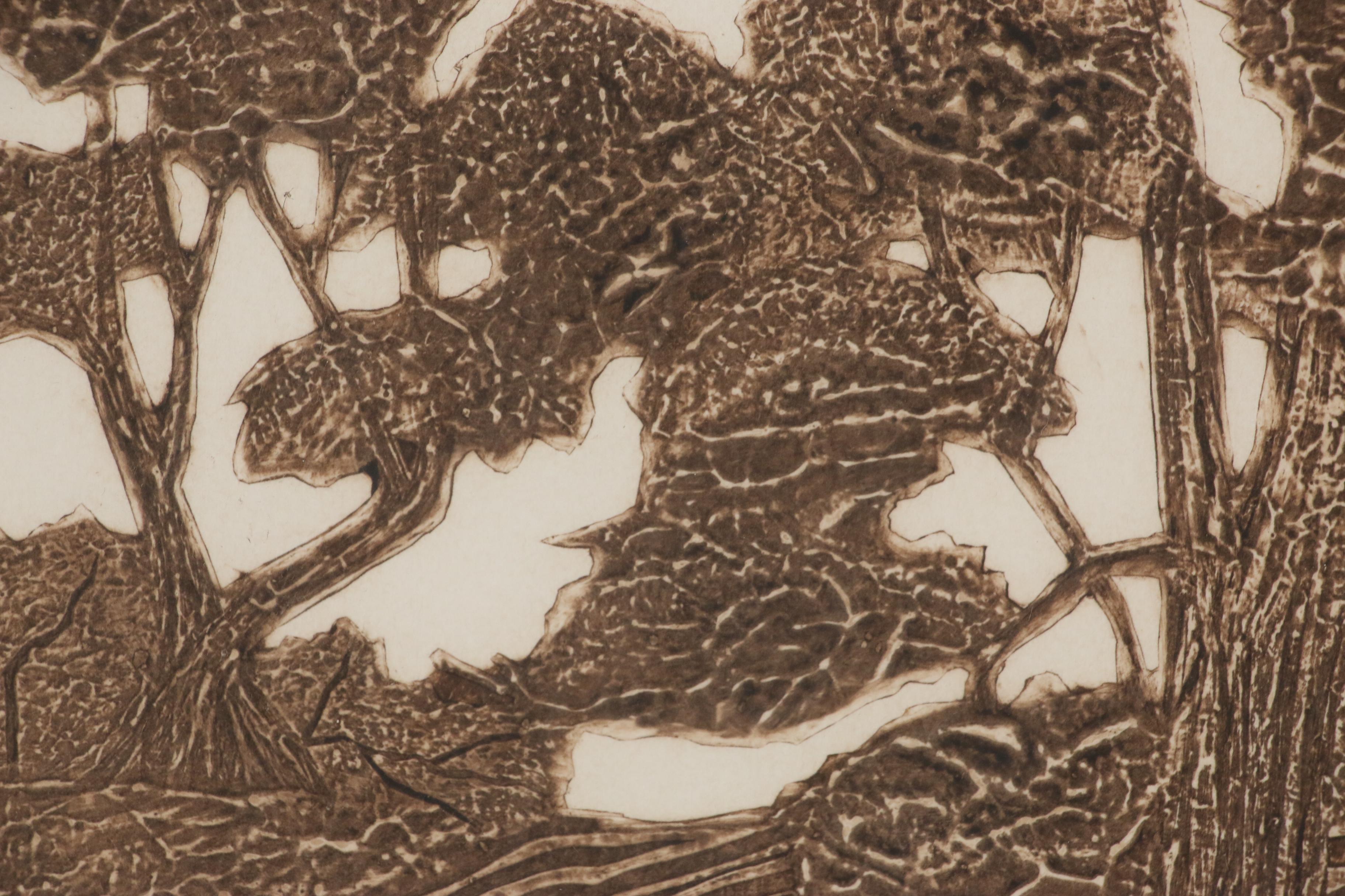 W.E. Coombs Collagraph "Seeing", Mid to Late 20th Century