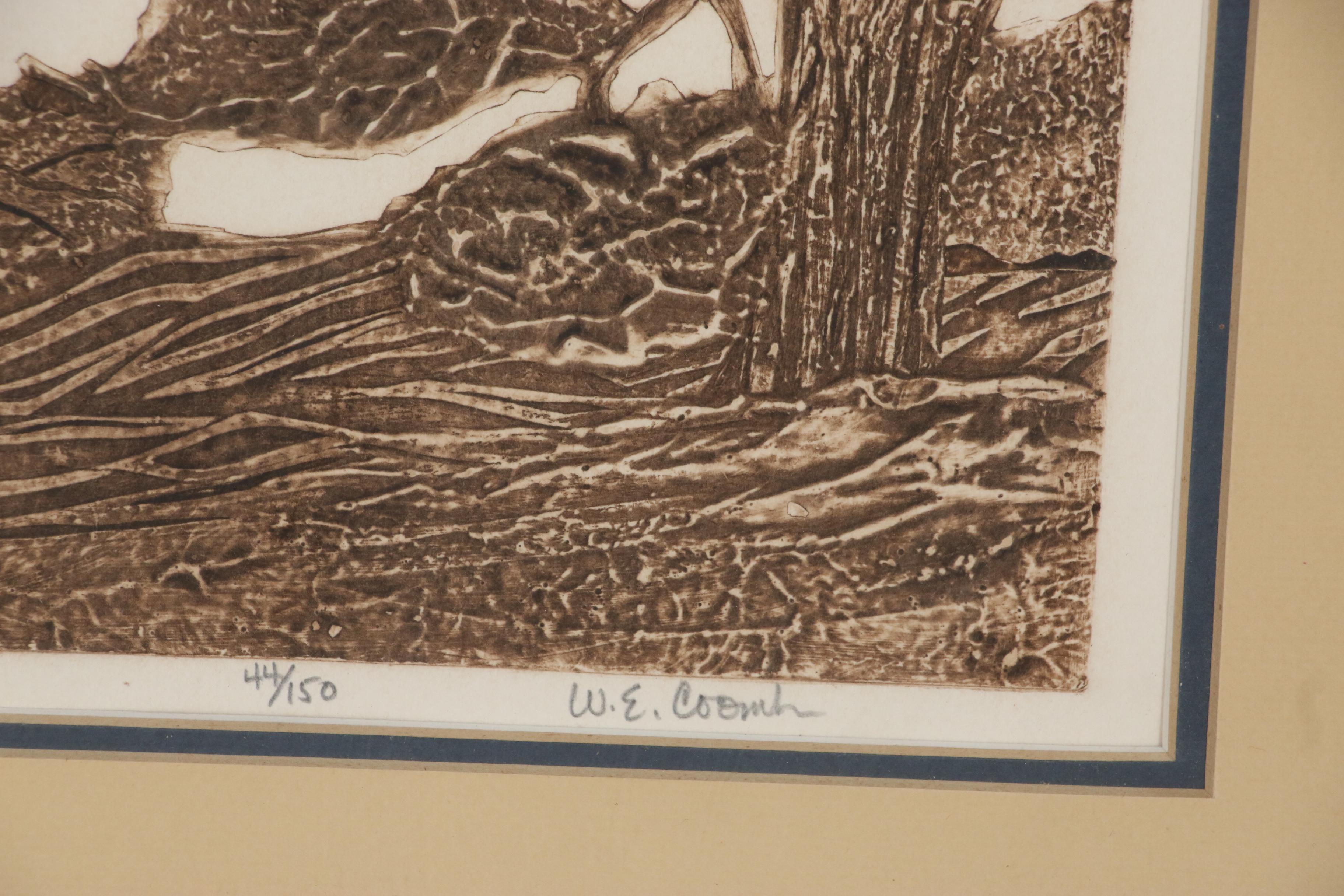 W.E. Coombs Collagraph "Seeing", Mid to Late 20th Century