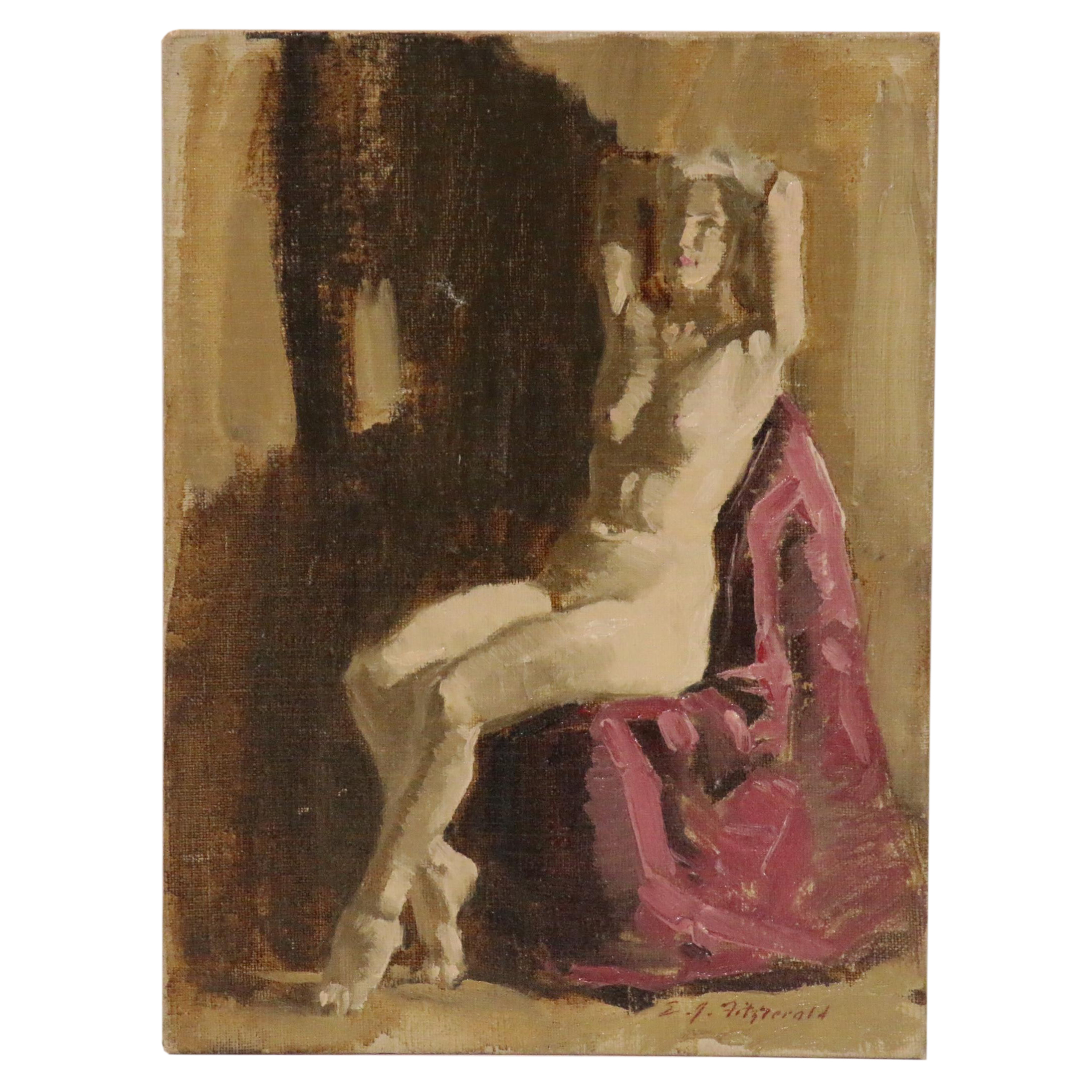 Edmond James Fitzgerald Seated Female Nude Oil Painting, 1984