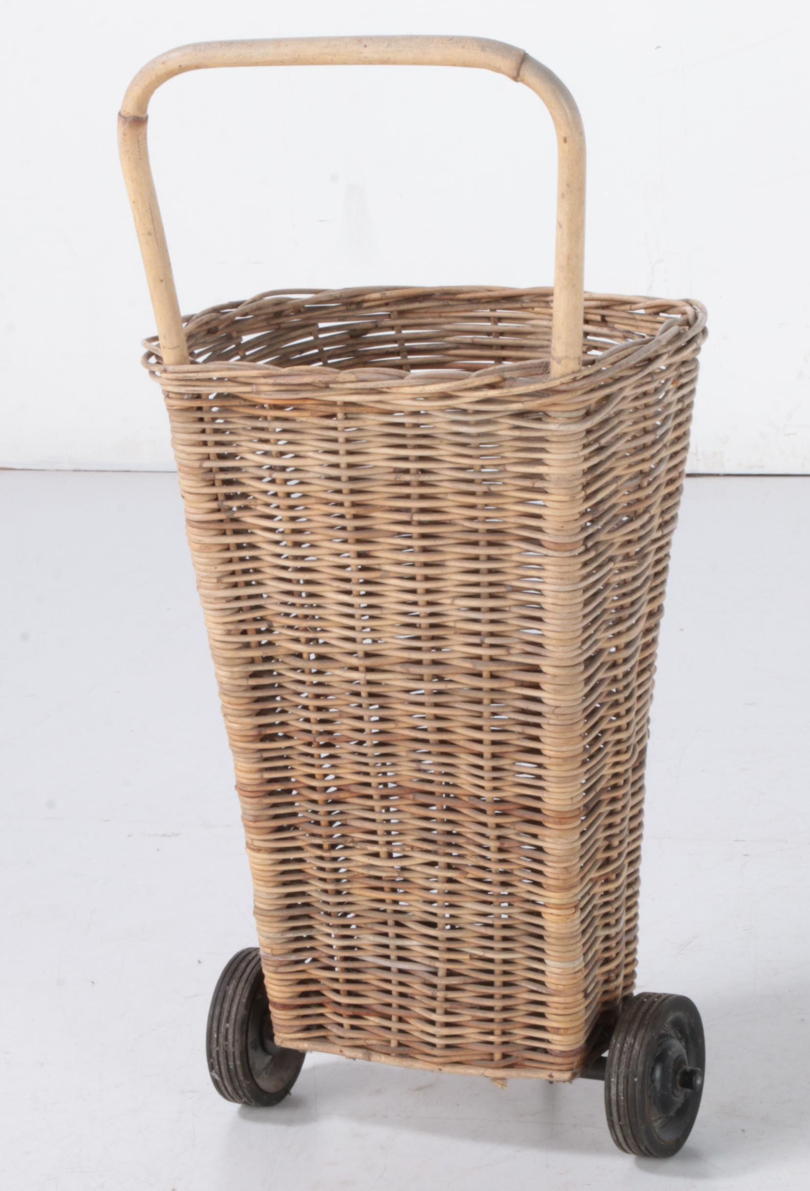 French Rolling Wicker Market Basket