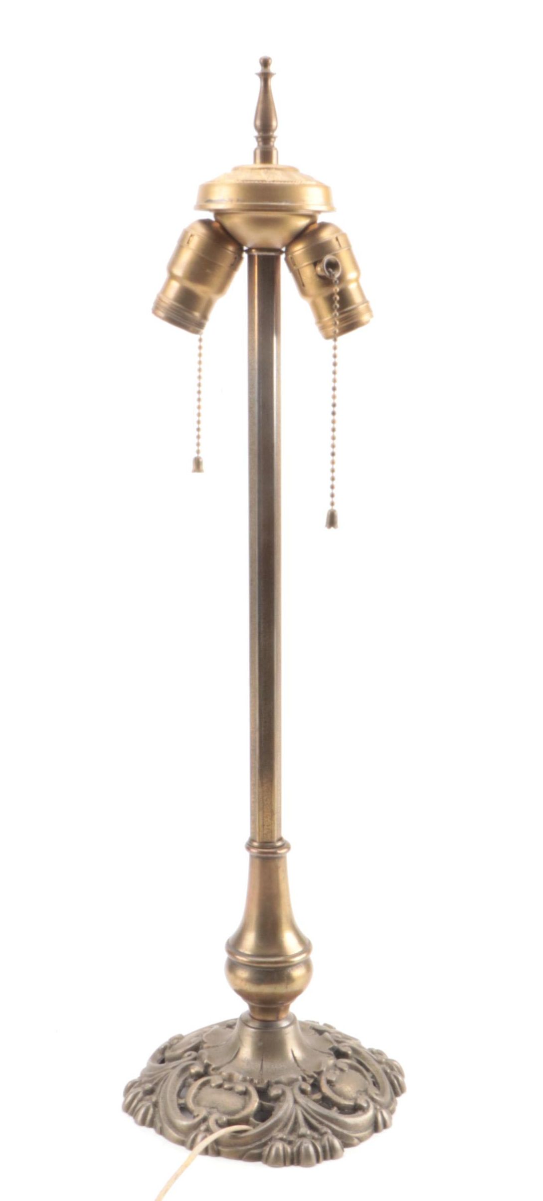 Slag Glass and Painted Metal Table Lamp, Early to Mid 20th Century