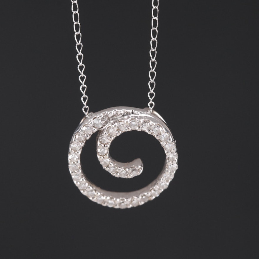 14K Diamond Swirl Pendant Necklace