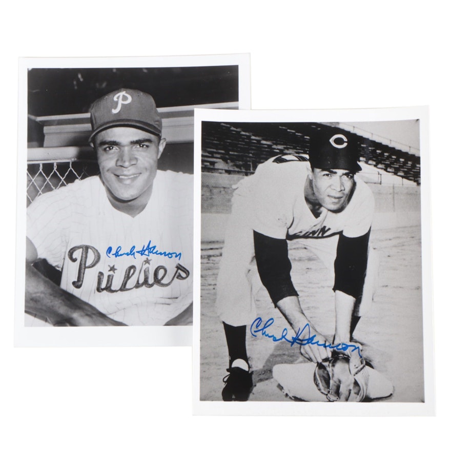 Chuck Harmon Signed Cincinnati Reds and Philadelphia Phillies Photo Prints