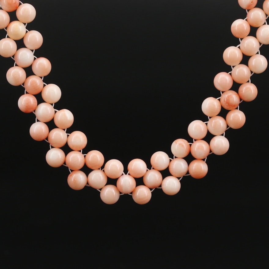 Coral Beaded Necklace with Sterling Silver Clasp