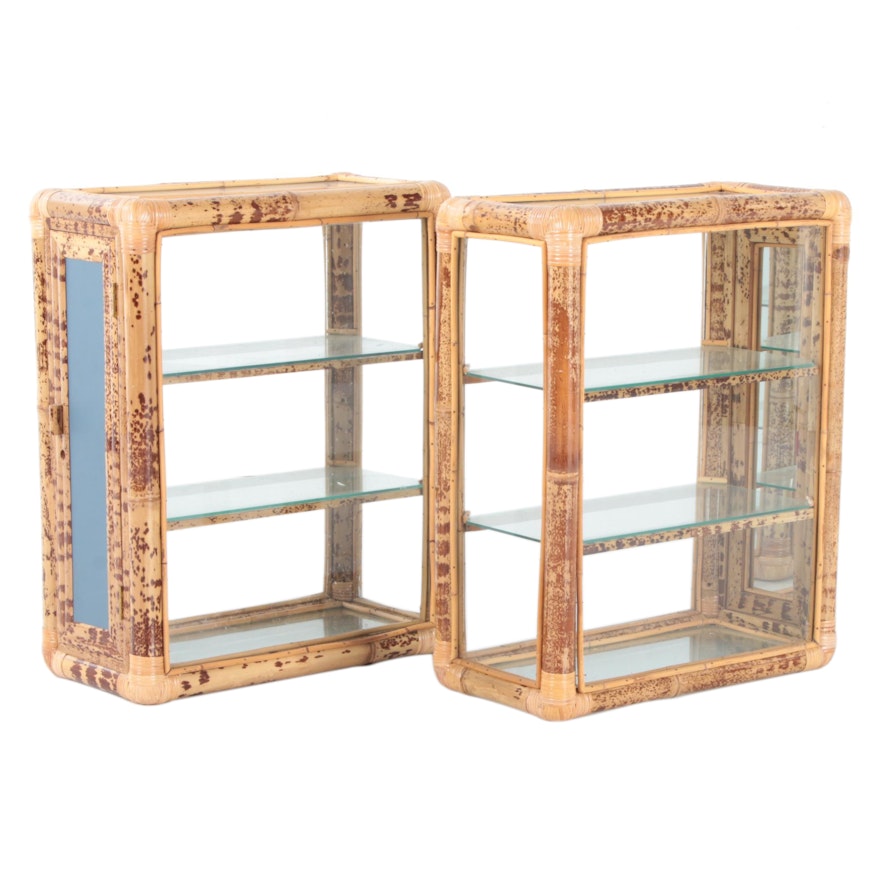 Asian Inspired Faux Bamboo Glass Display Cabinets, Late 20th Century