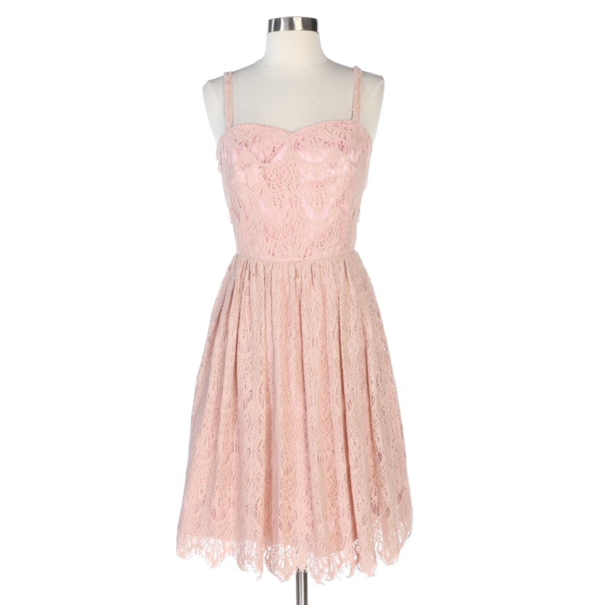 Handmade Sleeveless Dress with Blush Scalloped Lace and Sweetheart Neckline