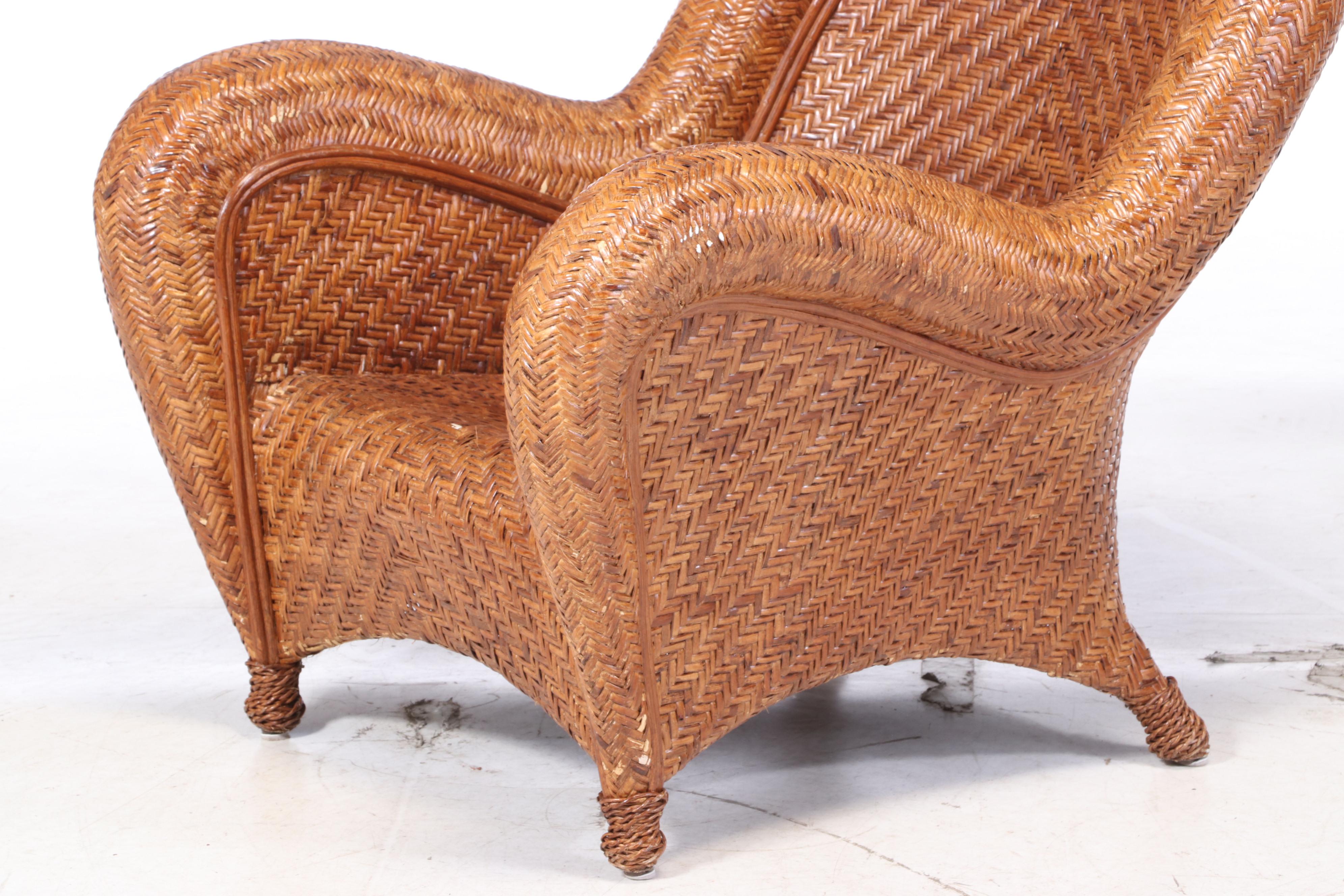 Pottery Barn "Malabar" Rattan Armchair and Footstool