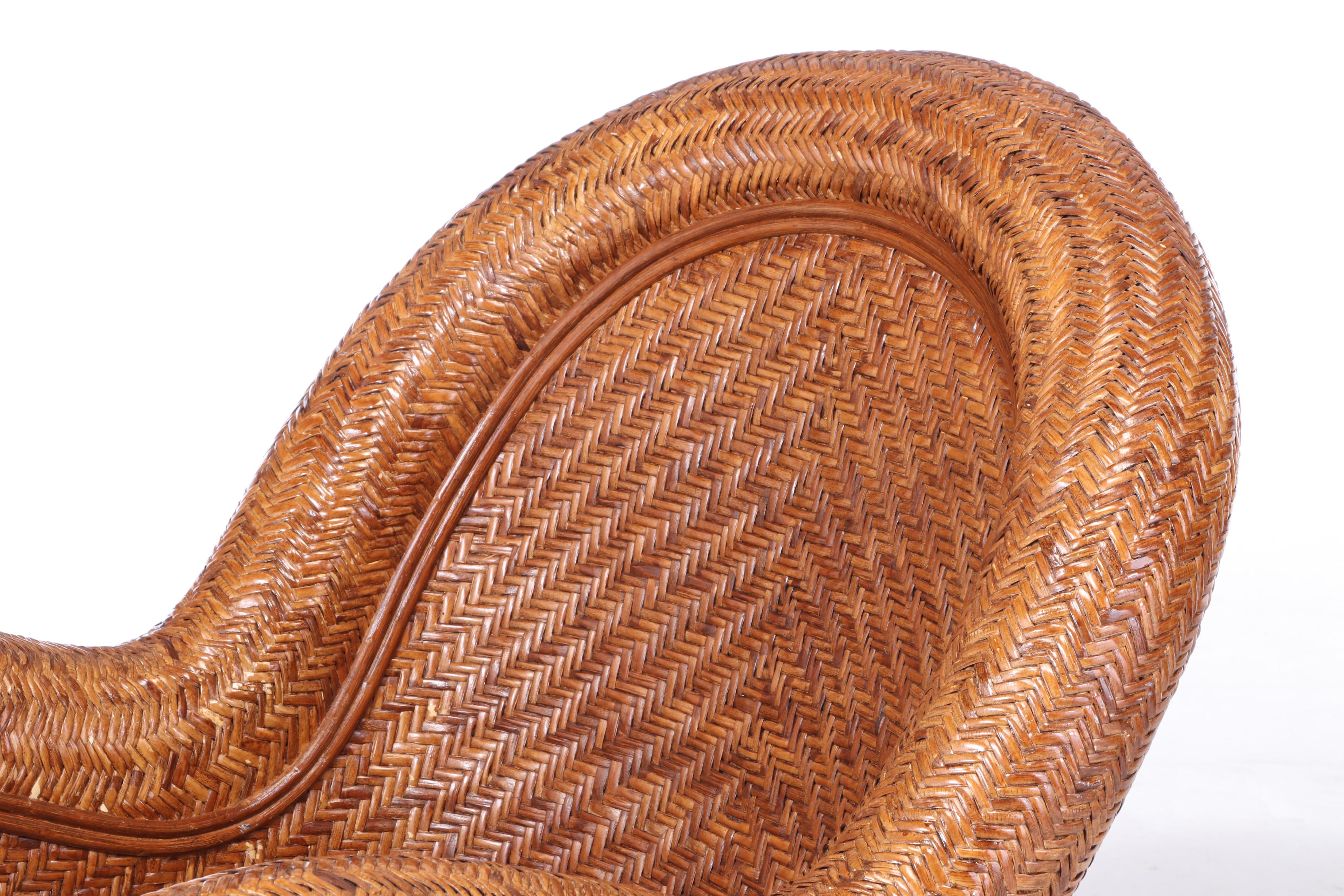 Pottery Barn "Malabar" Rattan Armchair and Footstool