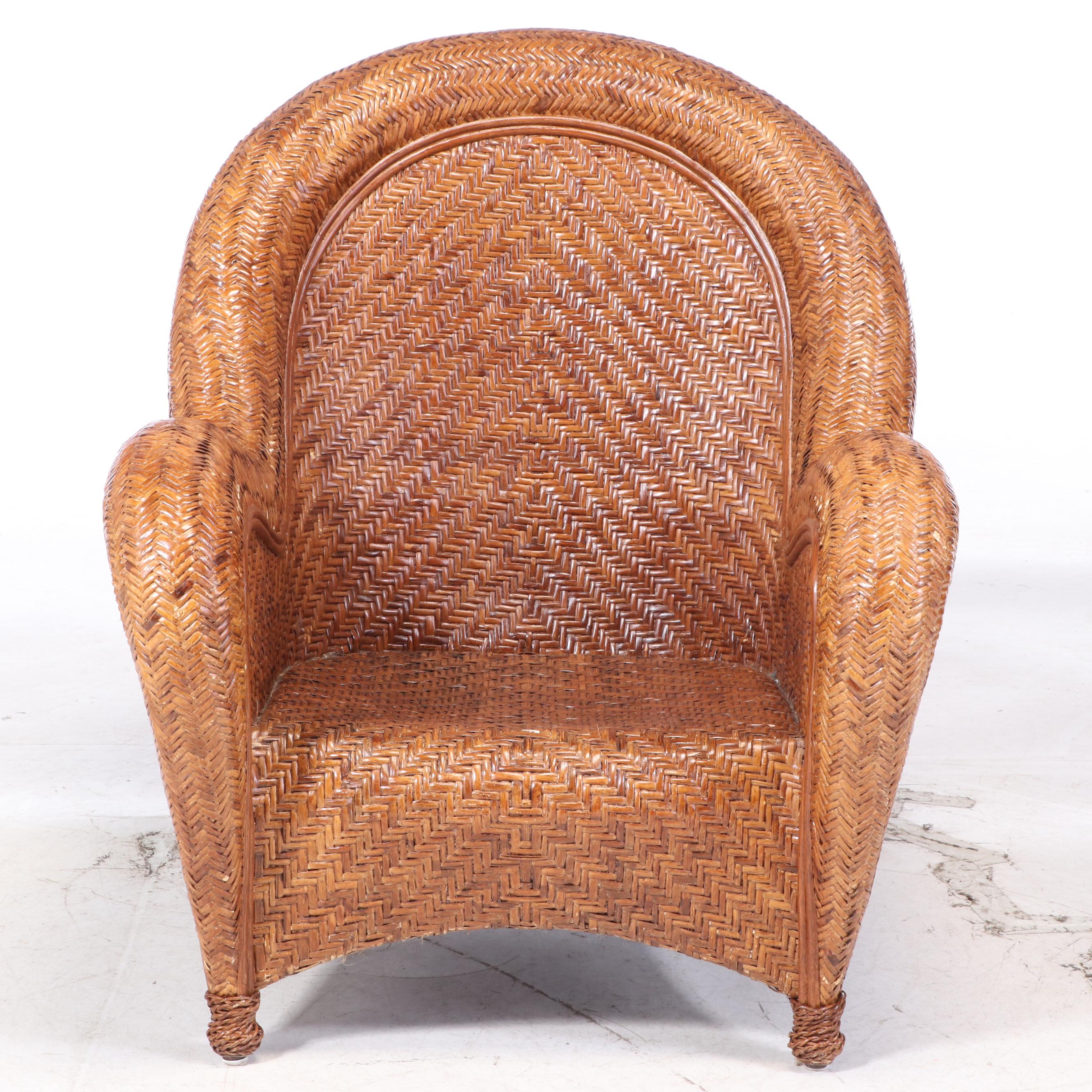 Pottery Barn "Malabar" Rattan Armchair and Footstool