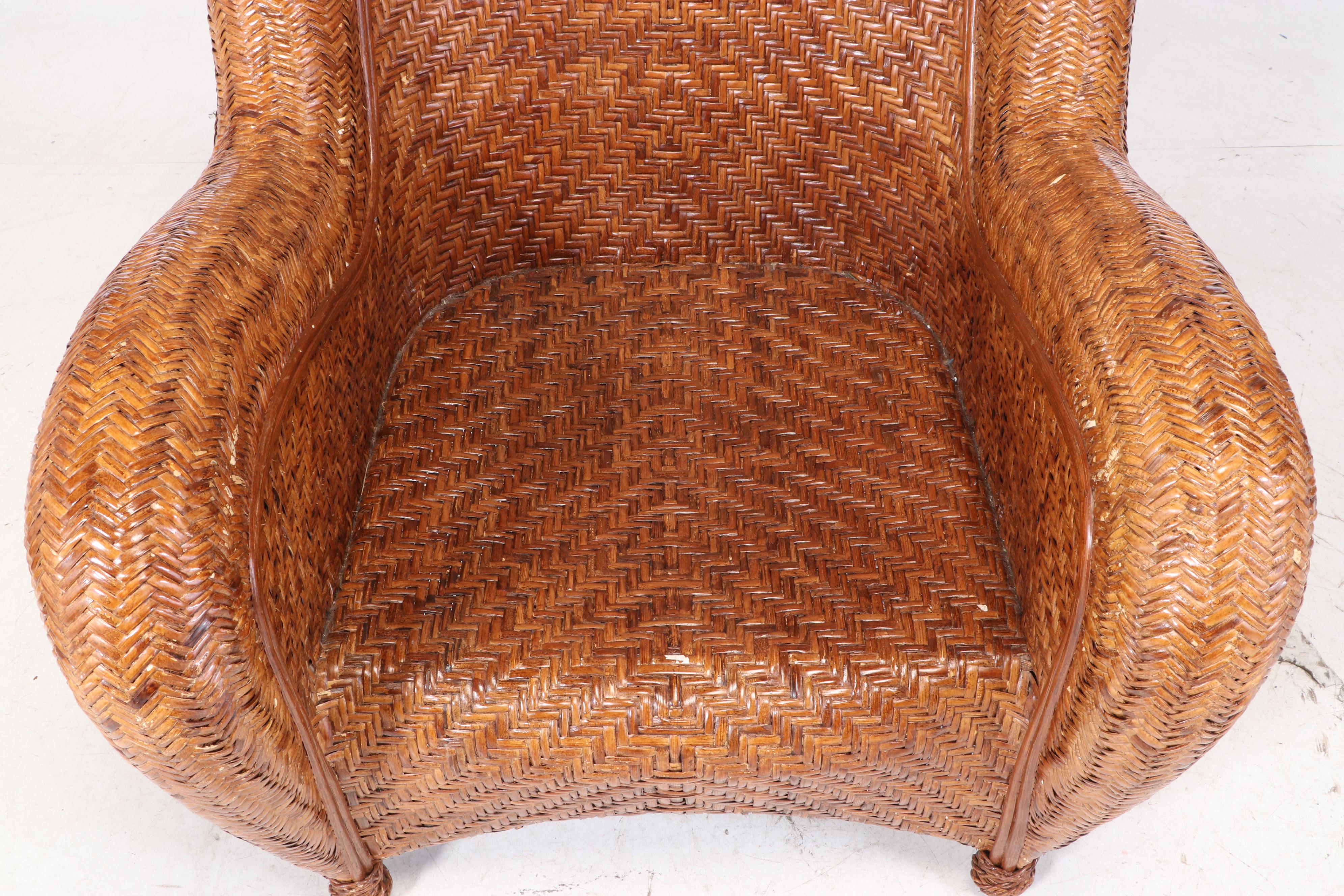 Pottery Barn "Malabar" Rattan Armchair and Footstool